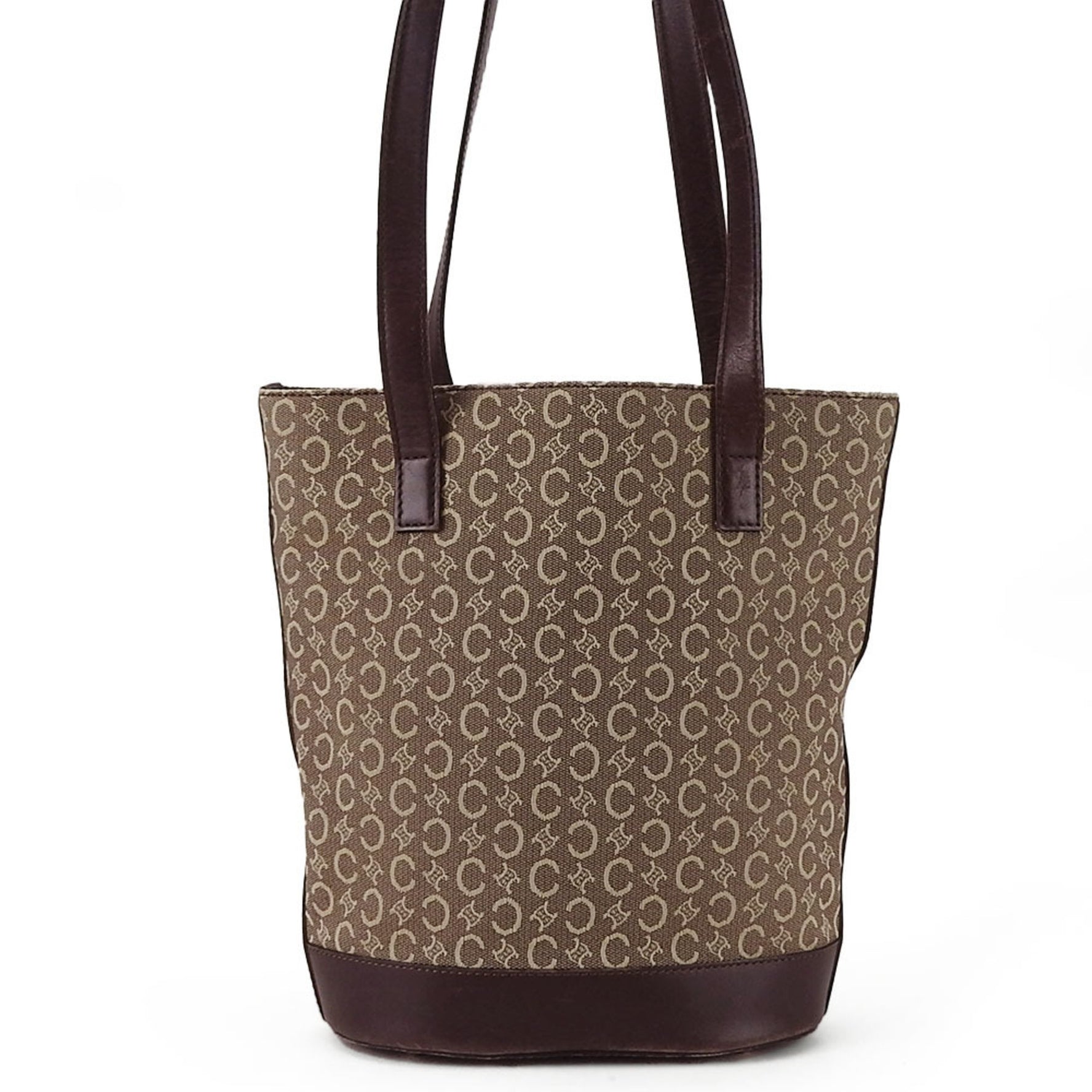 Celine Tote Bag Sulky Canvas Leather Beige Dark Brown Shoulder Bucket