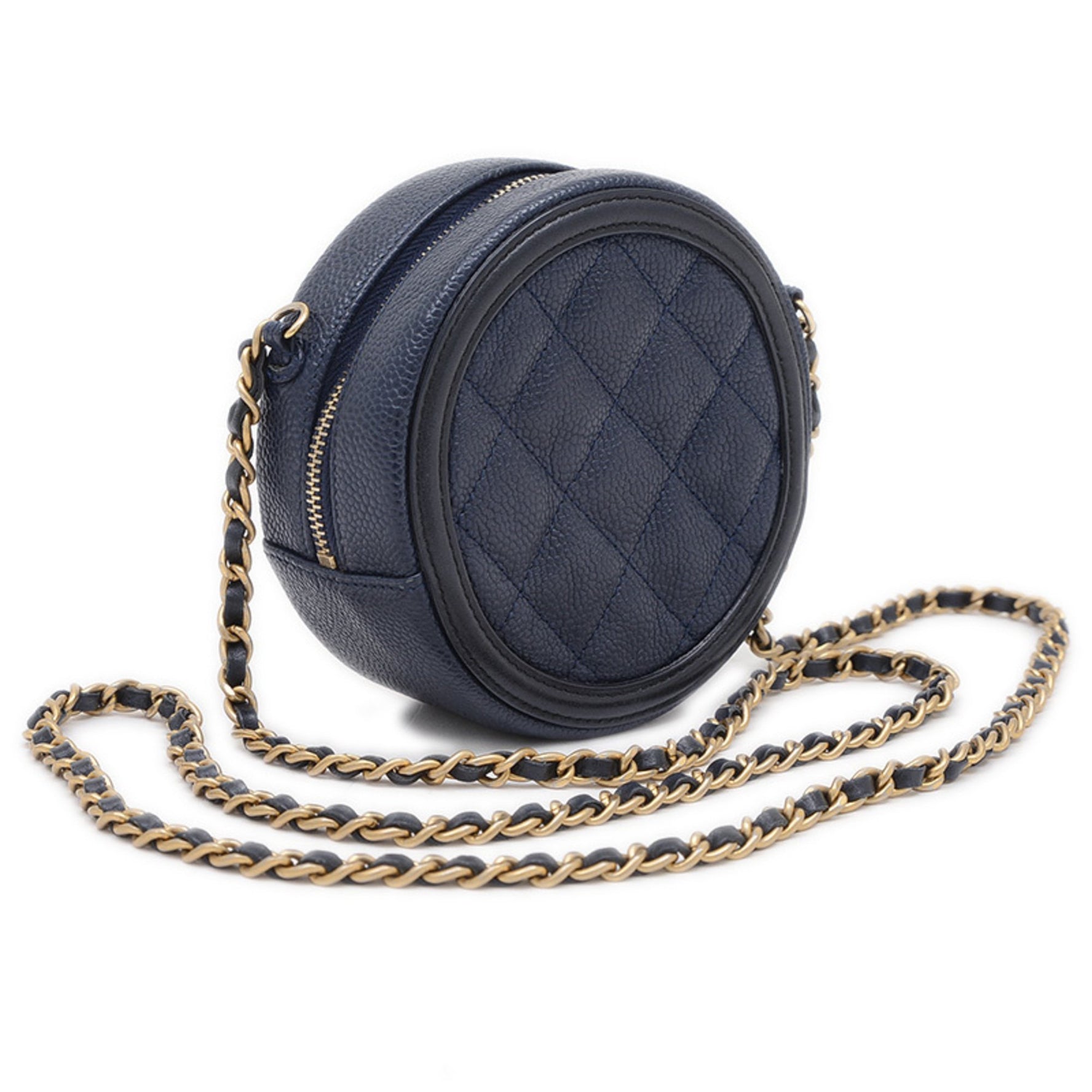 Chanel CC Filigree Round Chain Shoulder Bag Caviar Navy BP
