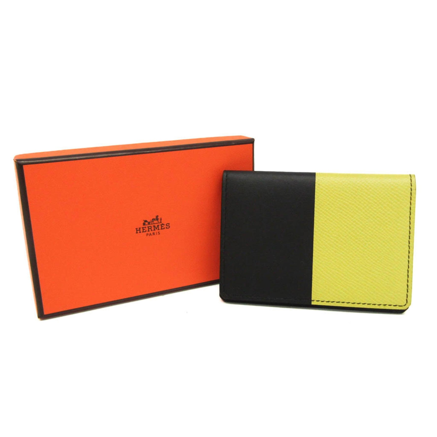 Hermes Manhattan Leather Card Case Black,Yellow