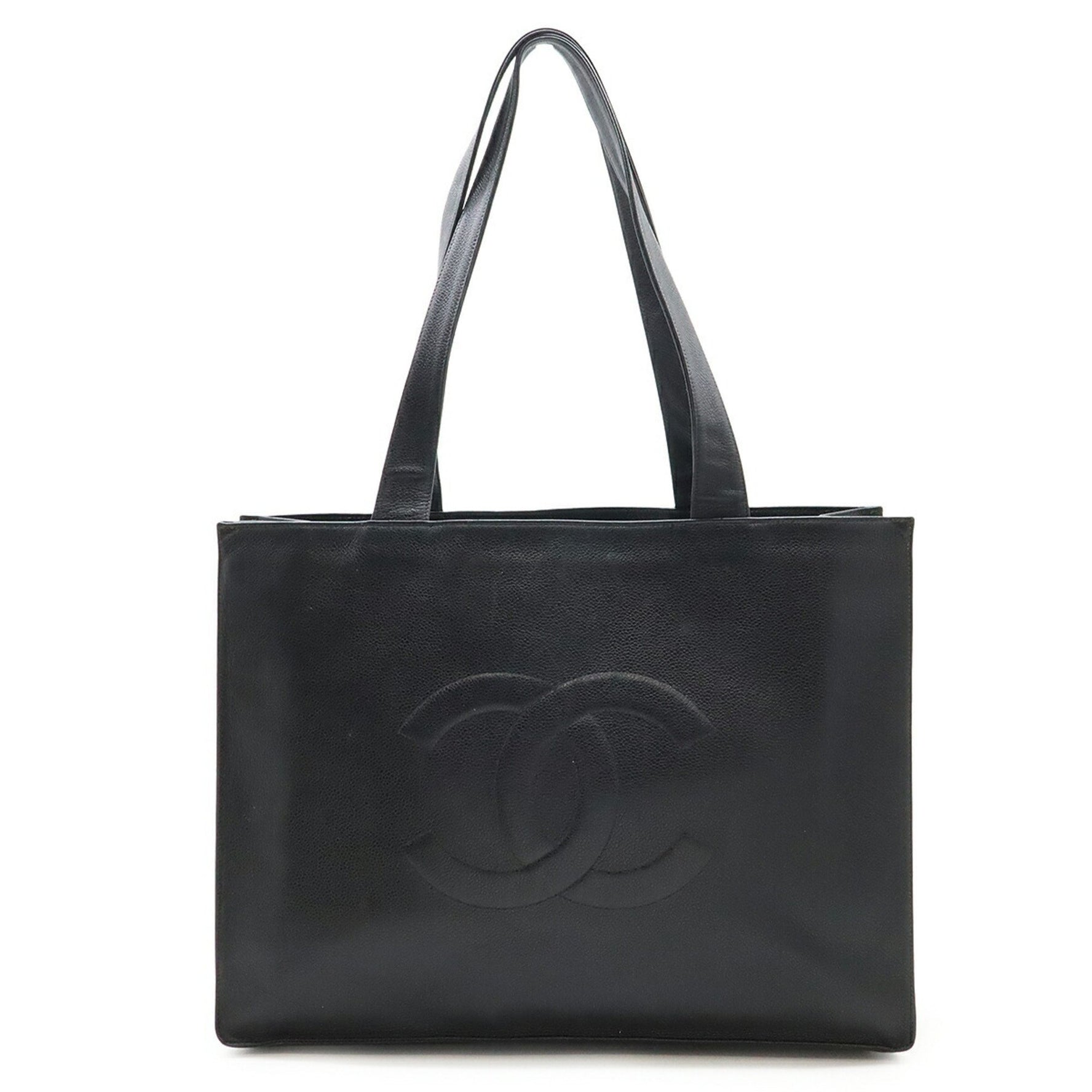 CHANEL Embroidered Tote Bag Shoulder Caviar Skin Leather