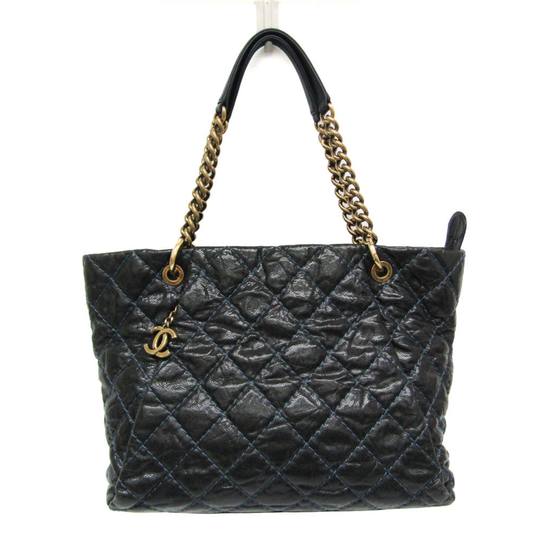 Chanel Matelasse Chain Grained Calfskin Tote Bag Black,Navy