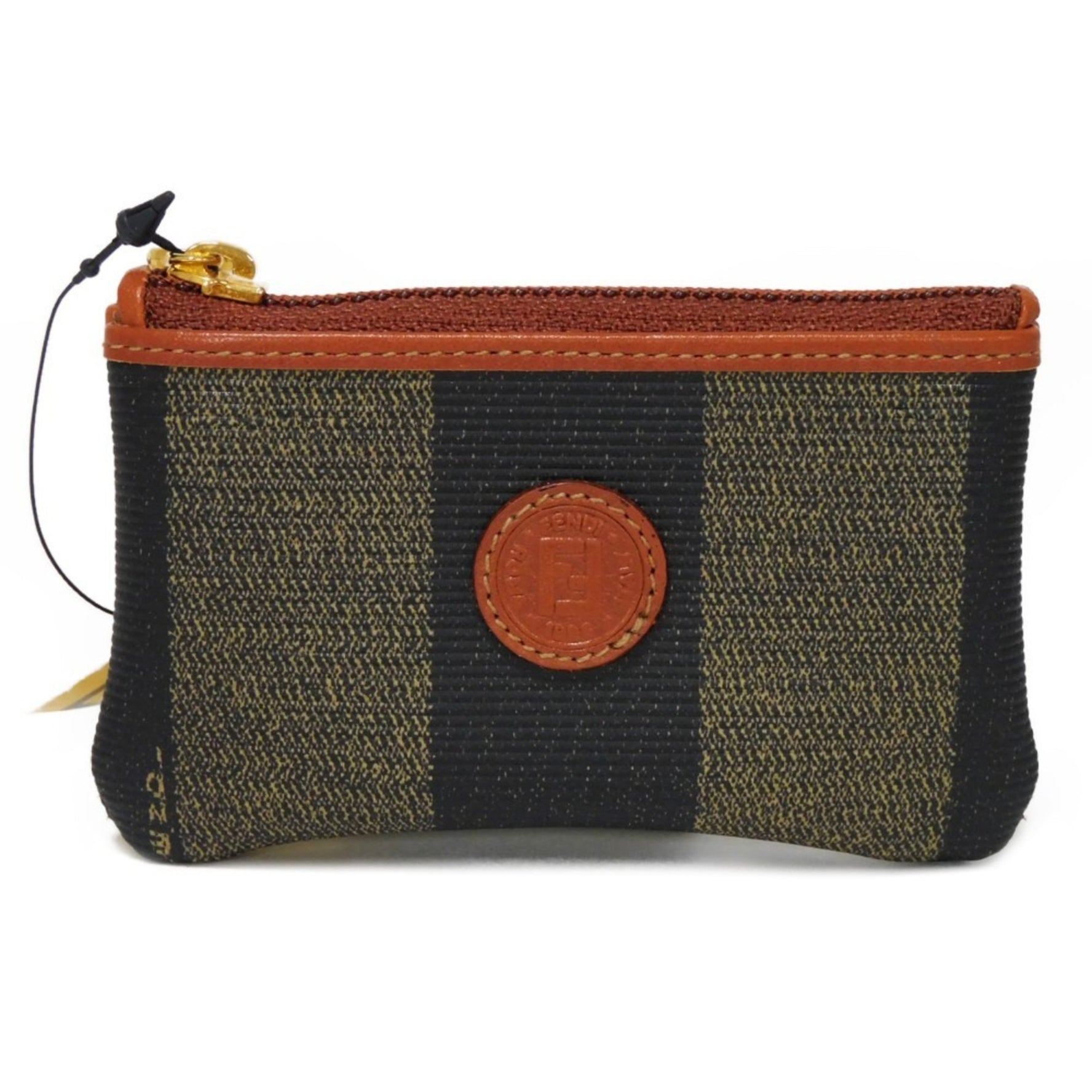 FENDI Coin Case Old Pecan Purse Stripe Brown Key Ring FF Fabric Kaiiki Men Women