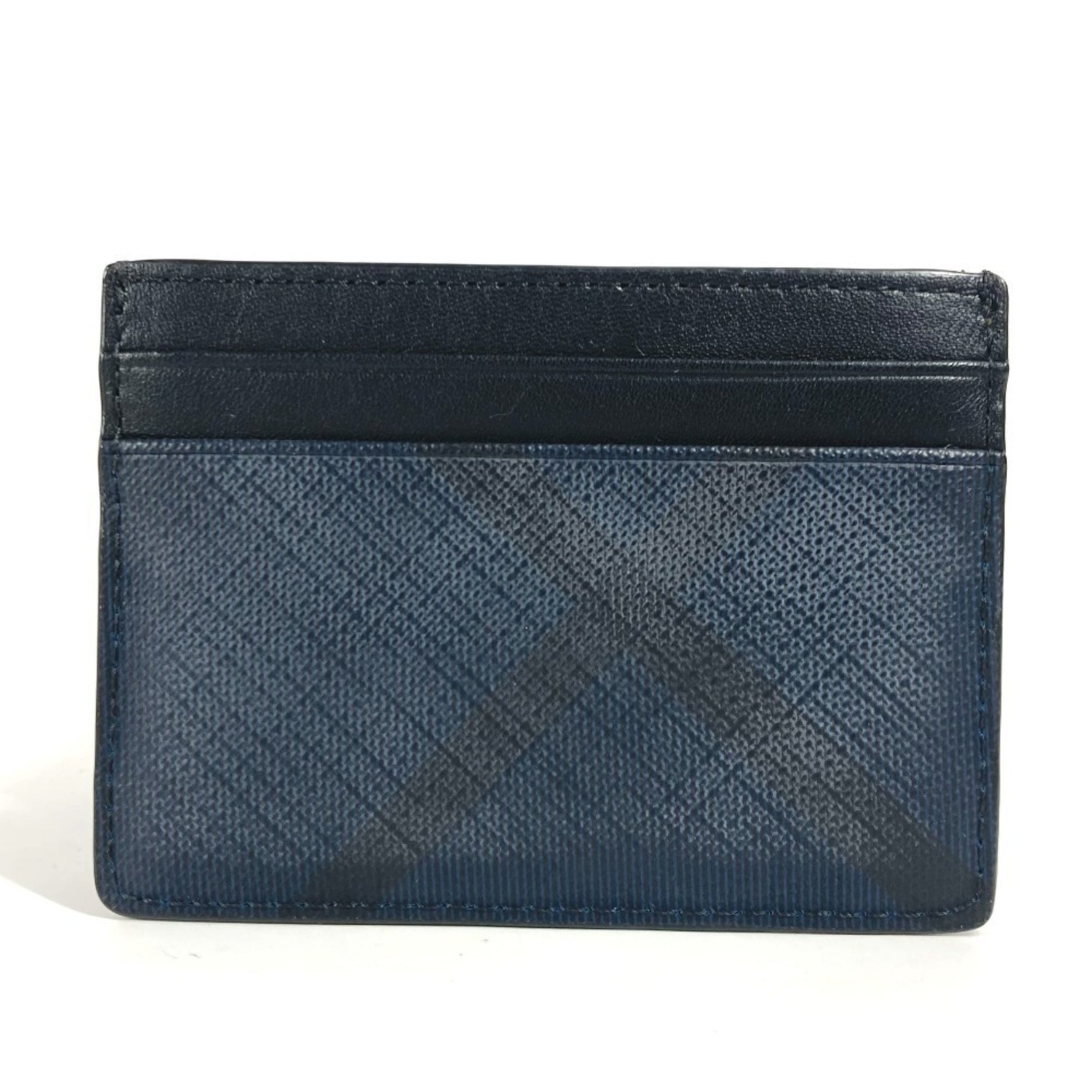 BURBERRY Check Business Card Holder Pass Case Holder/Card Leather Men's Navy