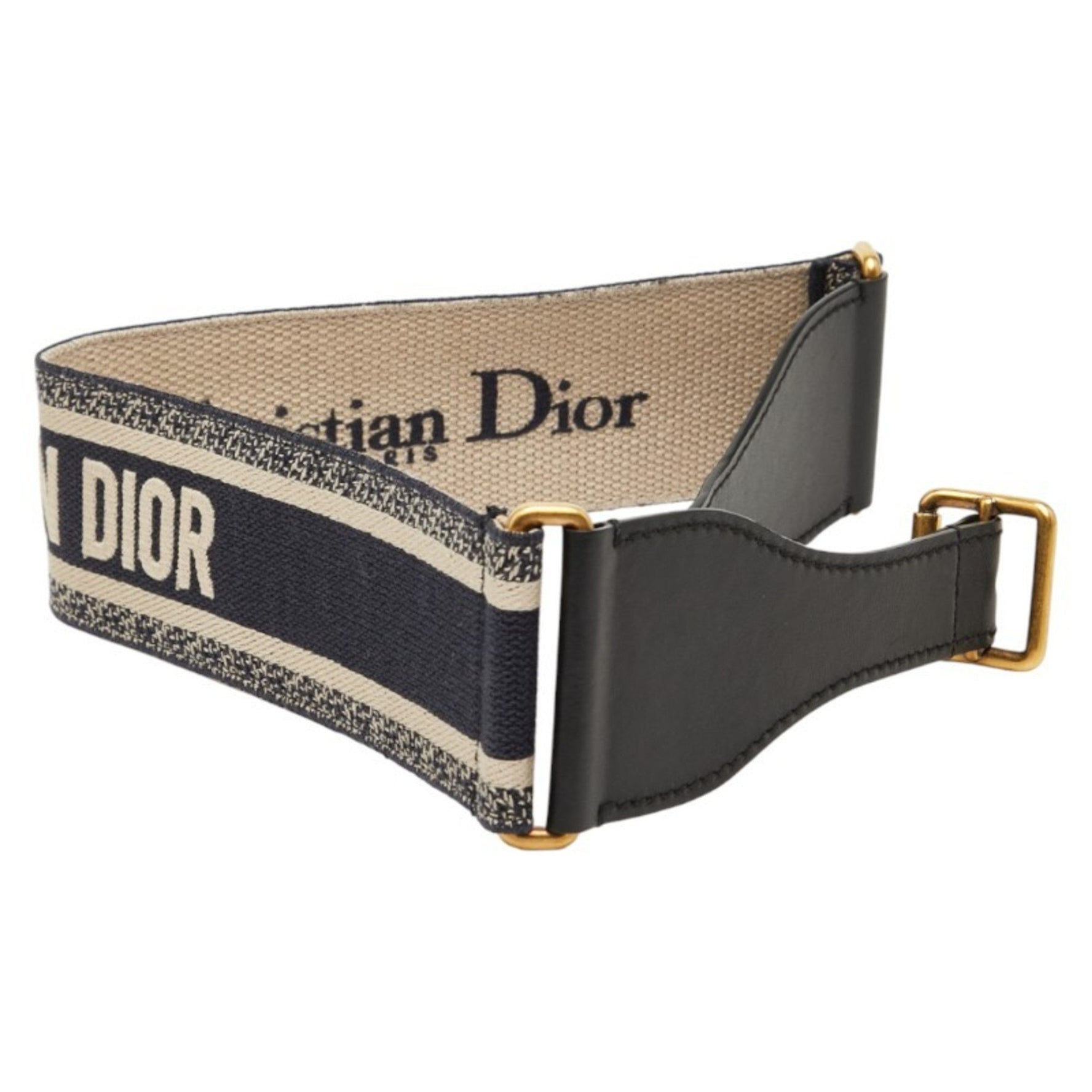 Christian Dior Dior Belt Size: 75 Navy Beige Canvas Leather