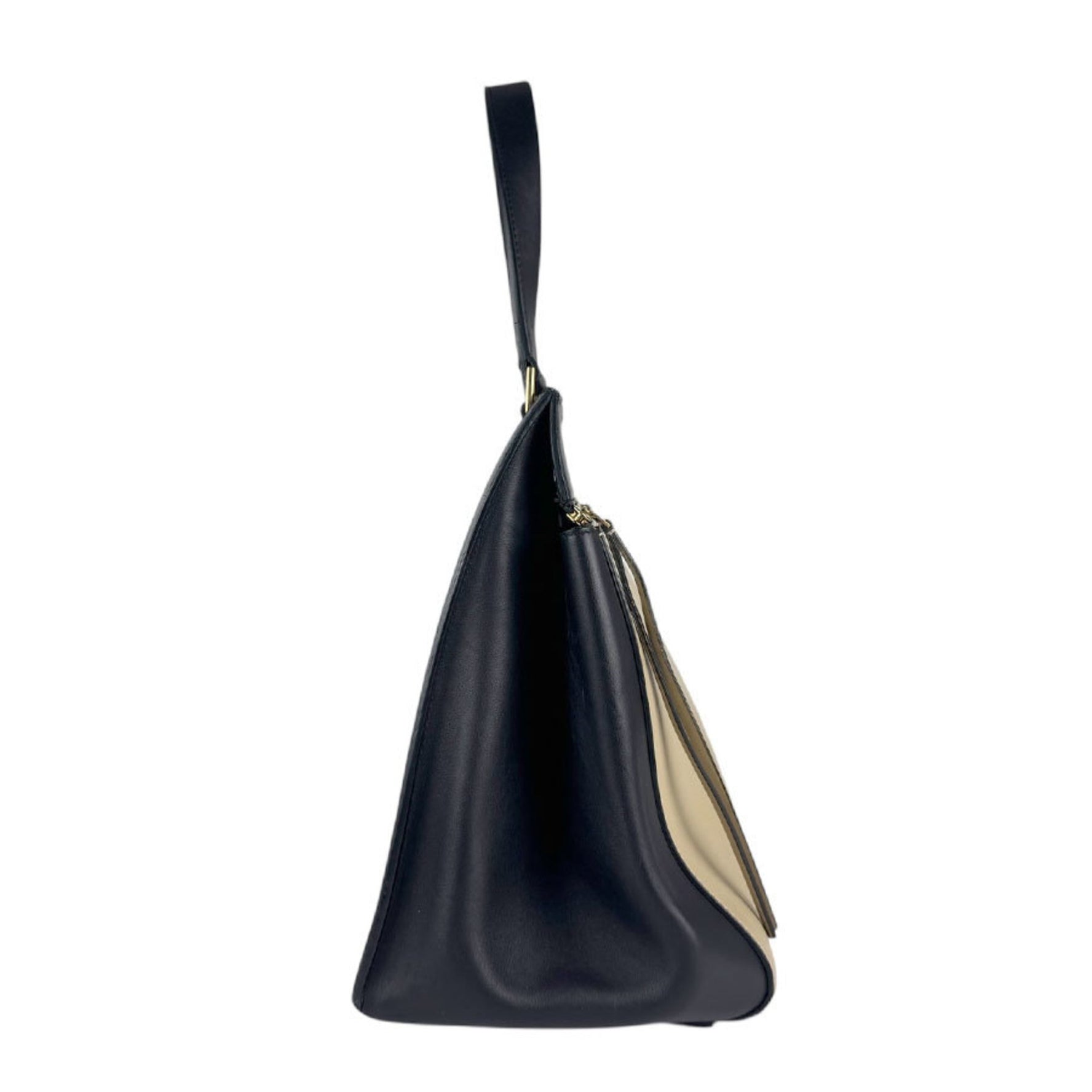 CELINE Handbag Edge Leather Black x Beige