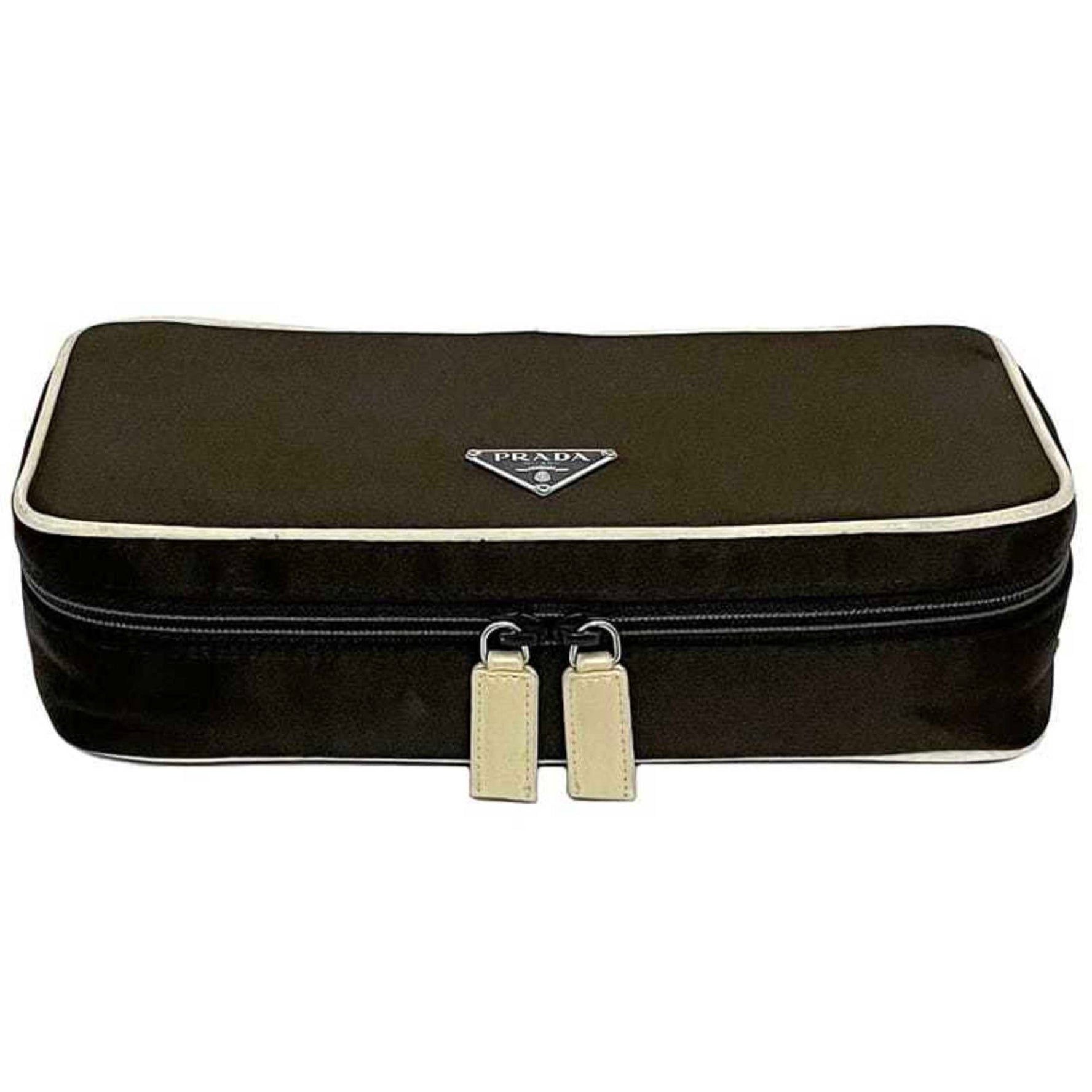 Prada Pouch Cream White Satin Triangle Plate Case