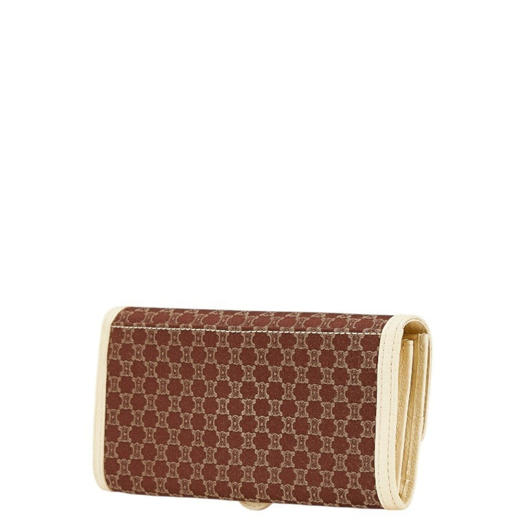 Celine Macadam Long Wallet Brown Ivory Canvas Leather