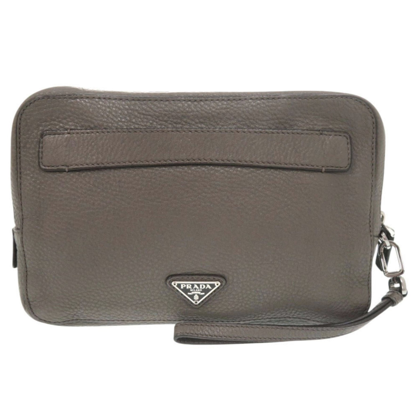 Prada Triangle Logo Leather Second Bag Clutch 0188