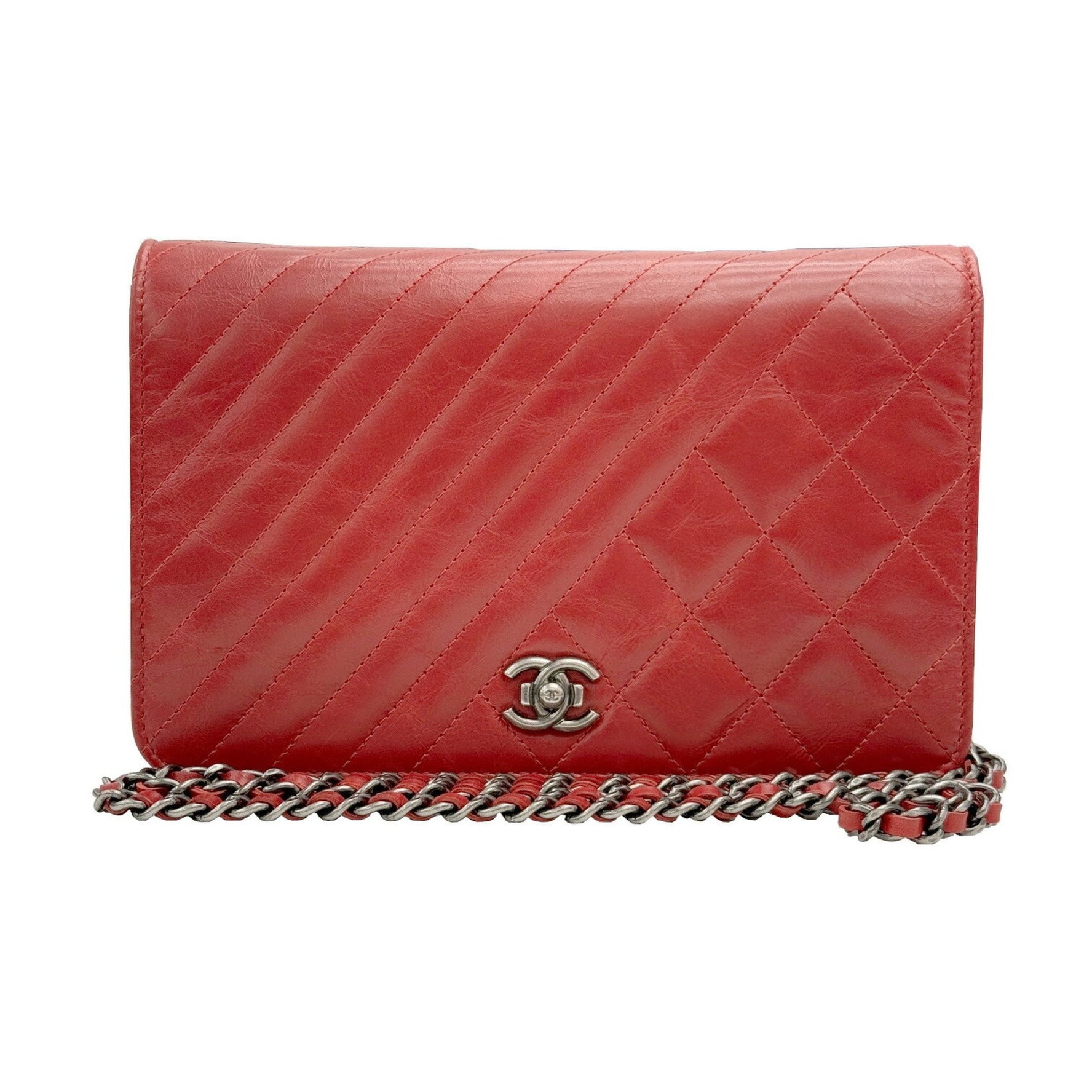 CHANEL Matelasse Boy Chain Wallet Shoulder Calf Leather Red 2 Matte Bag