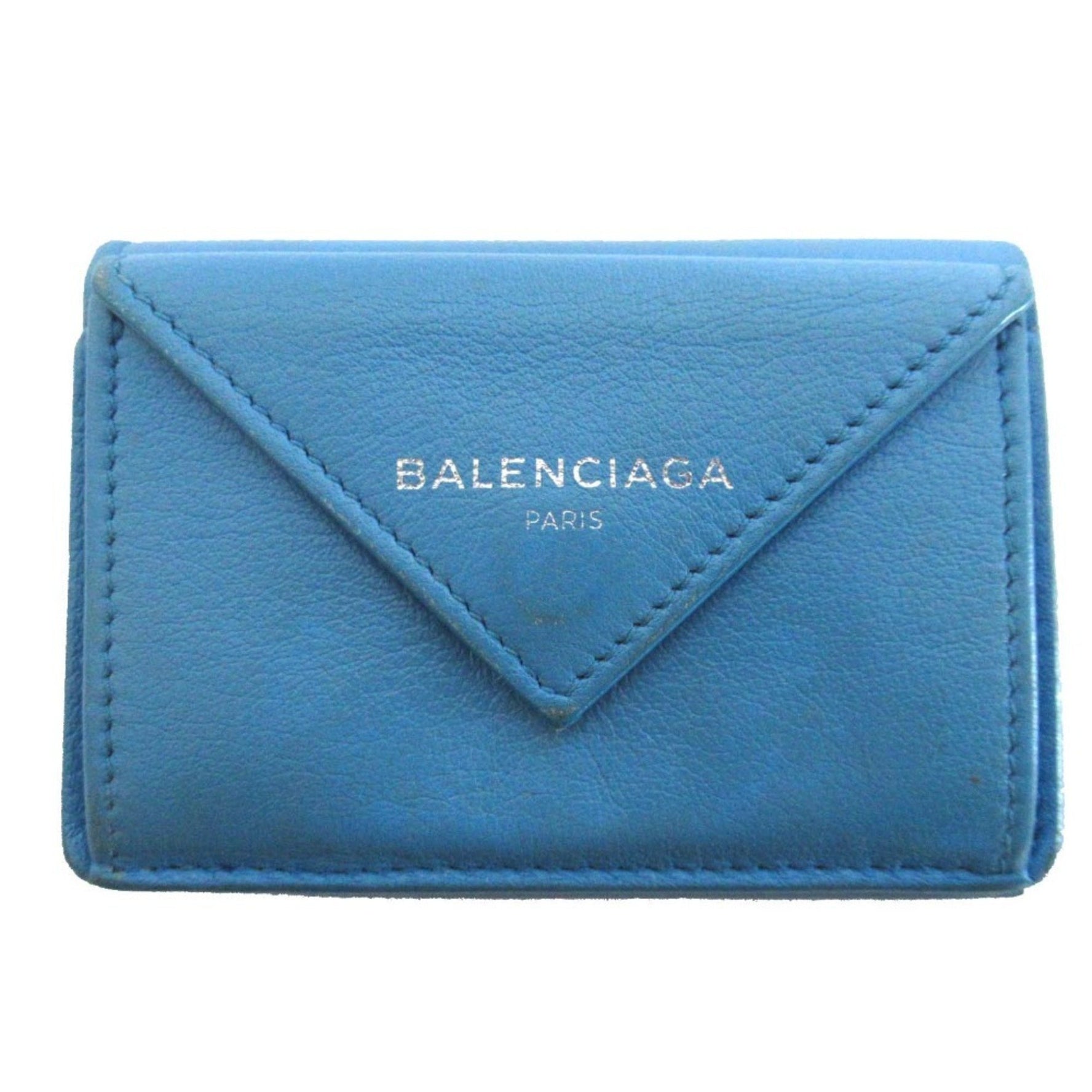BALENCIAGA Paper Mini Leather Compact Wallet Tri-fold Coin Purse Billfold Card Slot