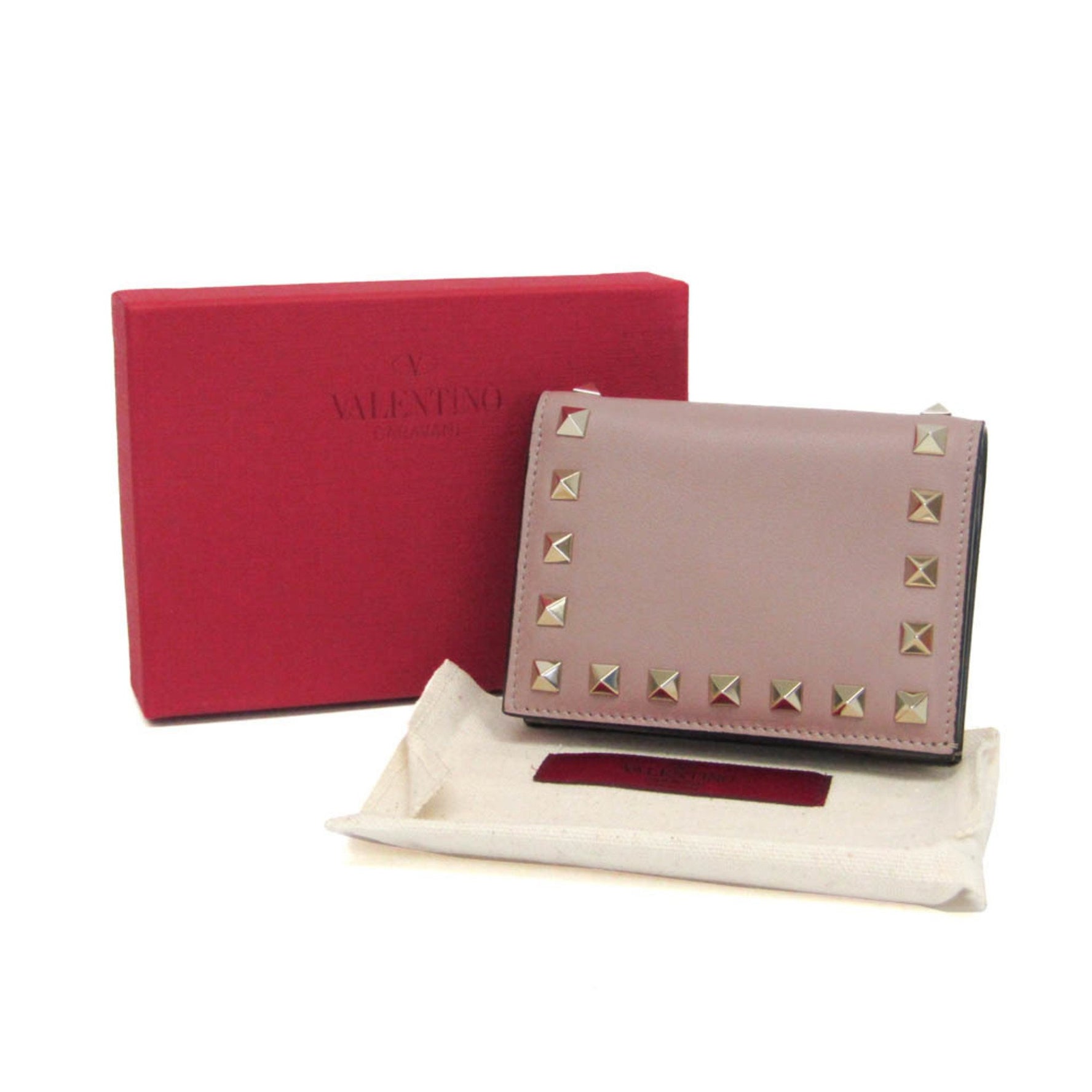 Valentino Garavani Lockstuds Leather Wallet (bi-fold) Pink Beige