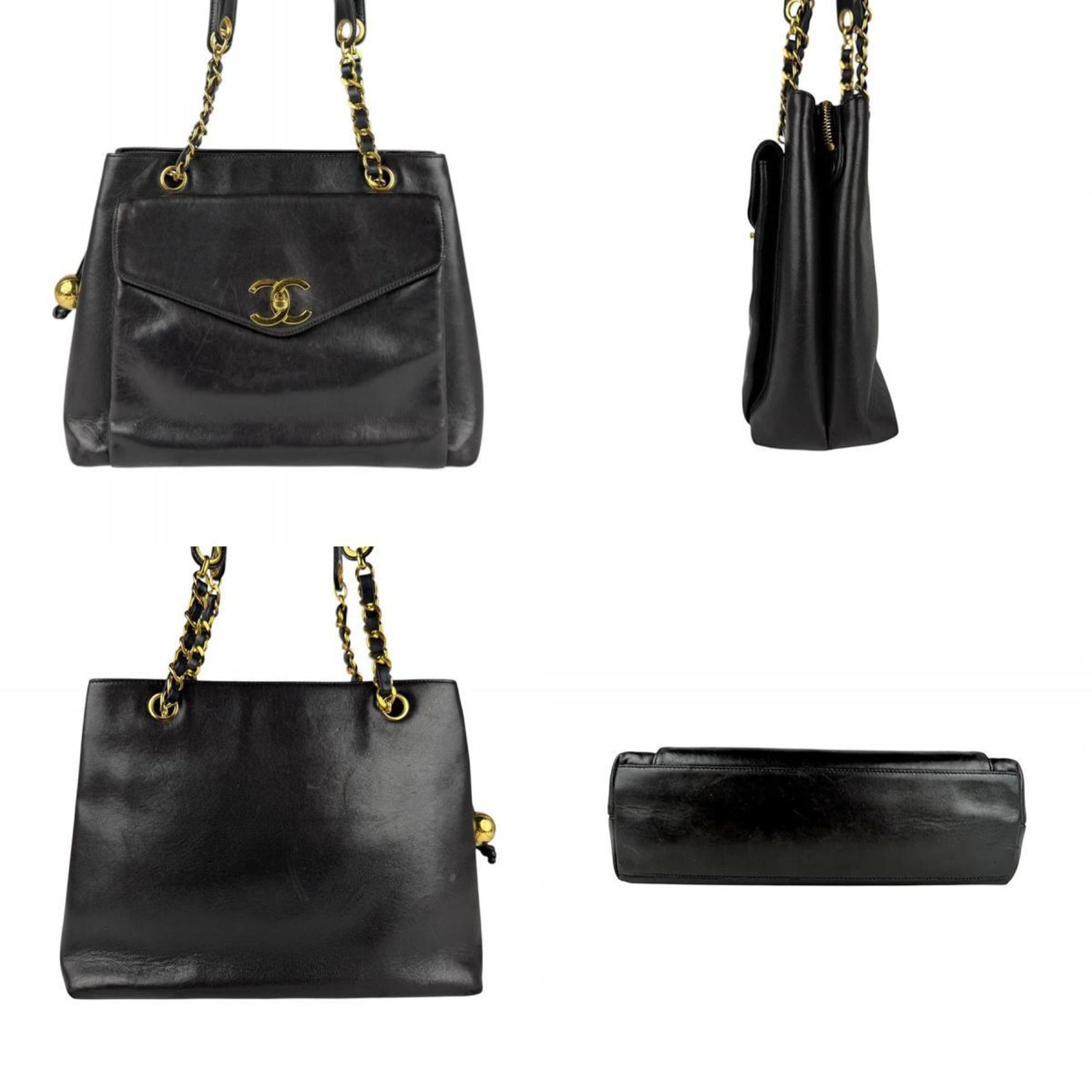 CHANEL Shoulder Bag Leather Metal Gold