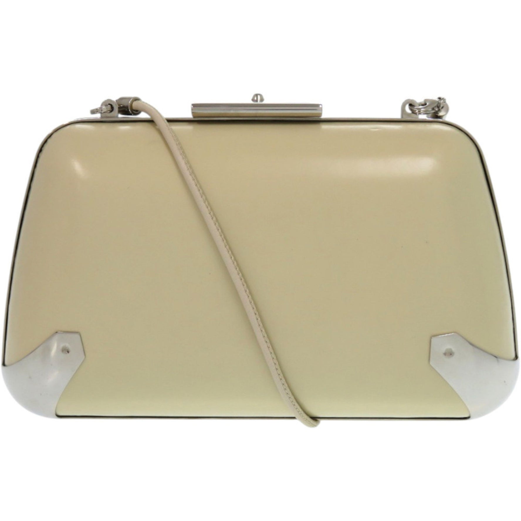 Balenciaga 1518 Clasp Purse 1 Leather Metal Silver Hardware Ivory White Shoulder Bag