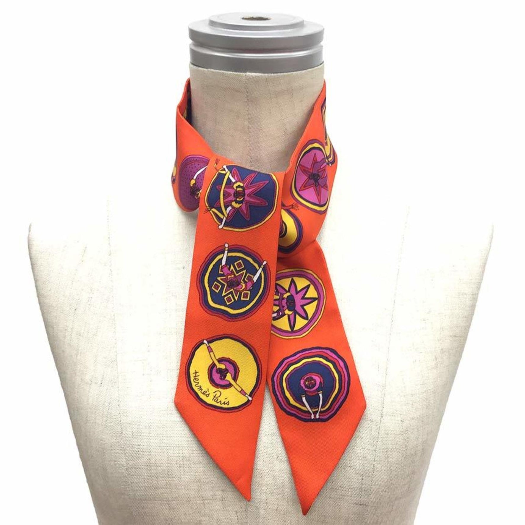 HERMES Twilly Scarf Muffler Balles du mexique Beautiful Mexico Mexican Dance 100% Silk