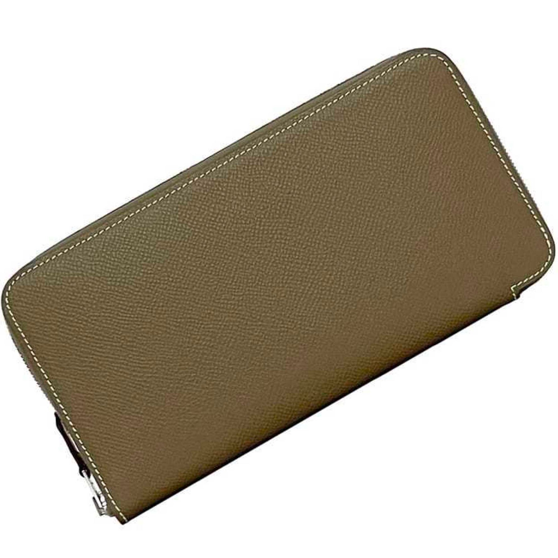 Hermes Round Long Wallet Azap Silkin Beige Etoupe Leather Epsom Silk Z Stamp Men's