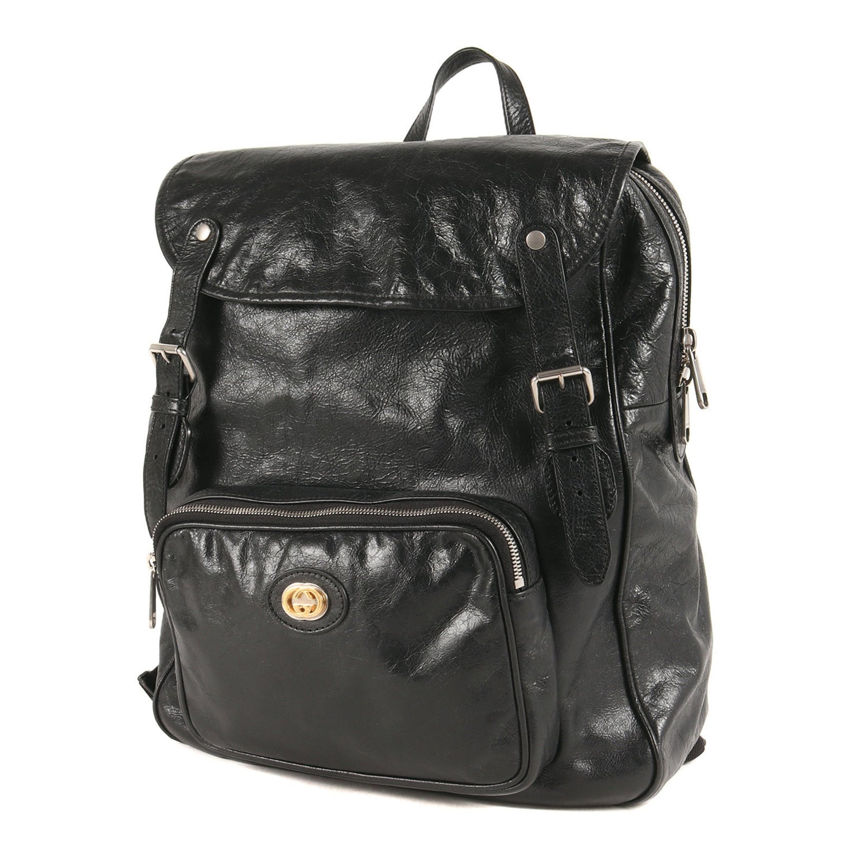 GUCCI Interlocking G Double Flap Leather Backpack Luxury