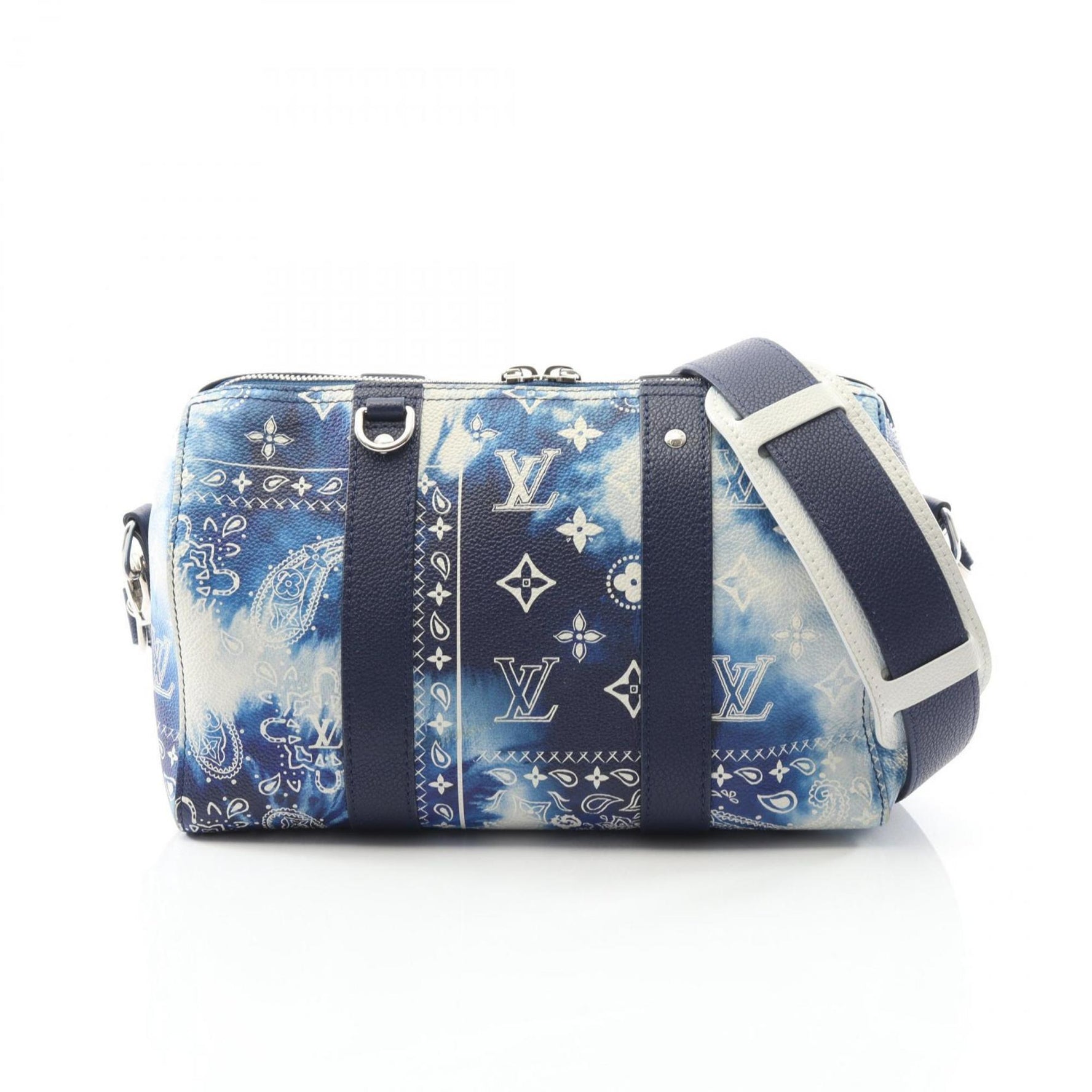 Louis Vuitton City Keepall Shoulder Bag, Leather with Monogram Bandana, Men's, Blue, Navy, and White