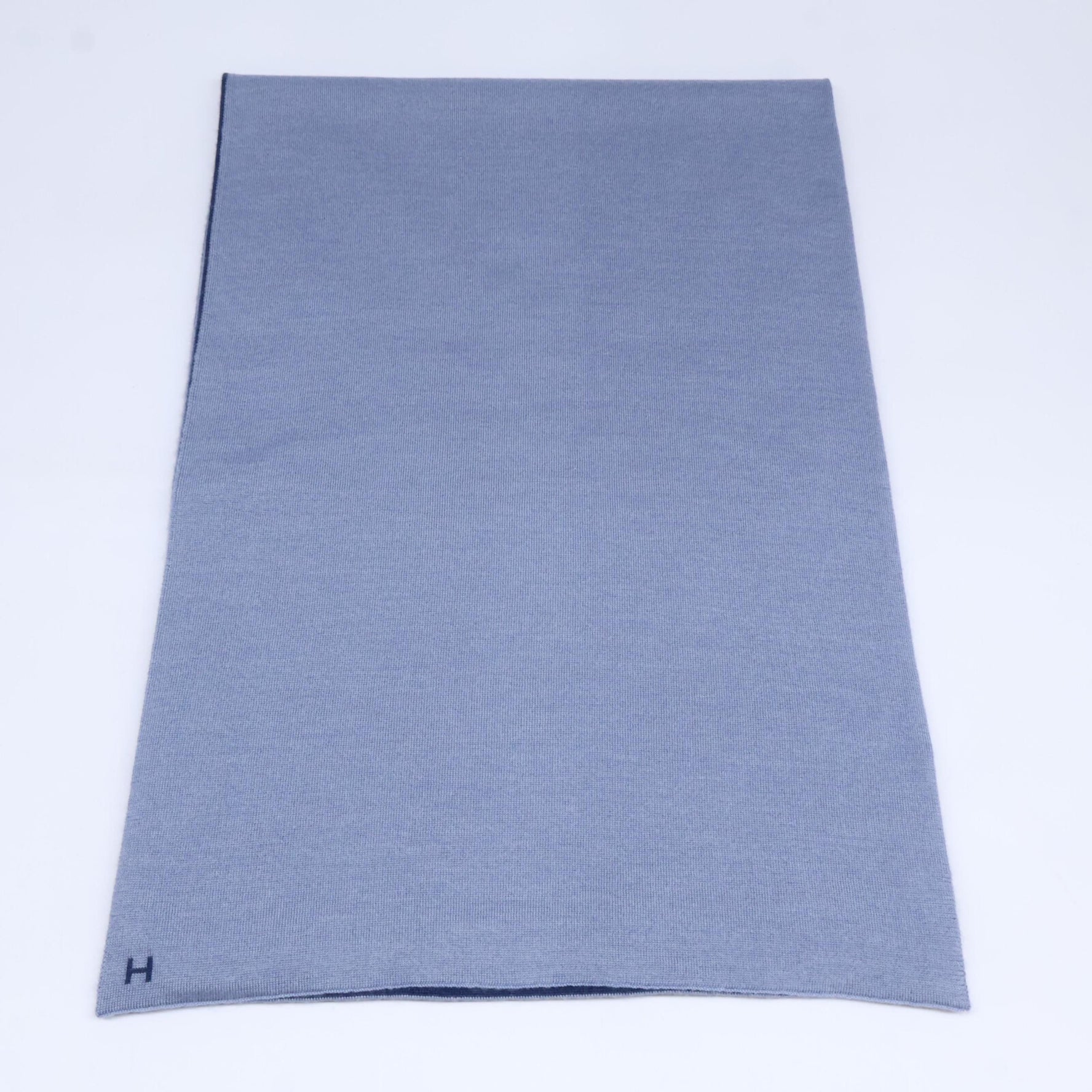 HERMES H logo two-tone cashmere and silk scarf in light blue navy