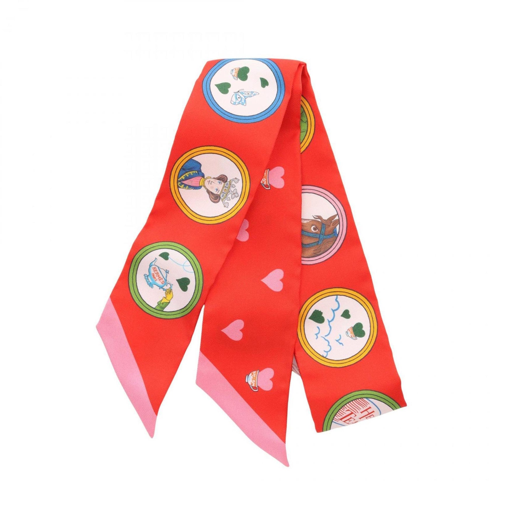Hermes Twilly Tea Time Scarf Silk Red Multicolor