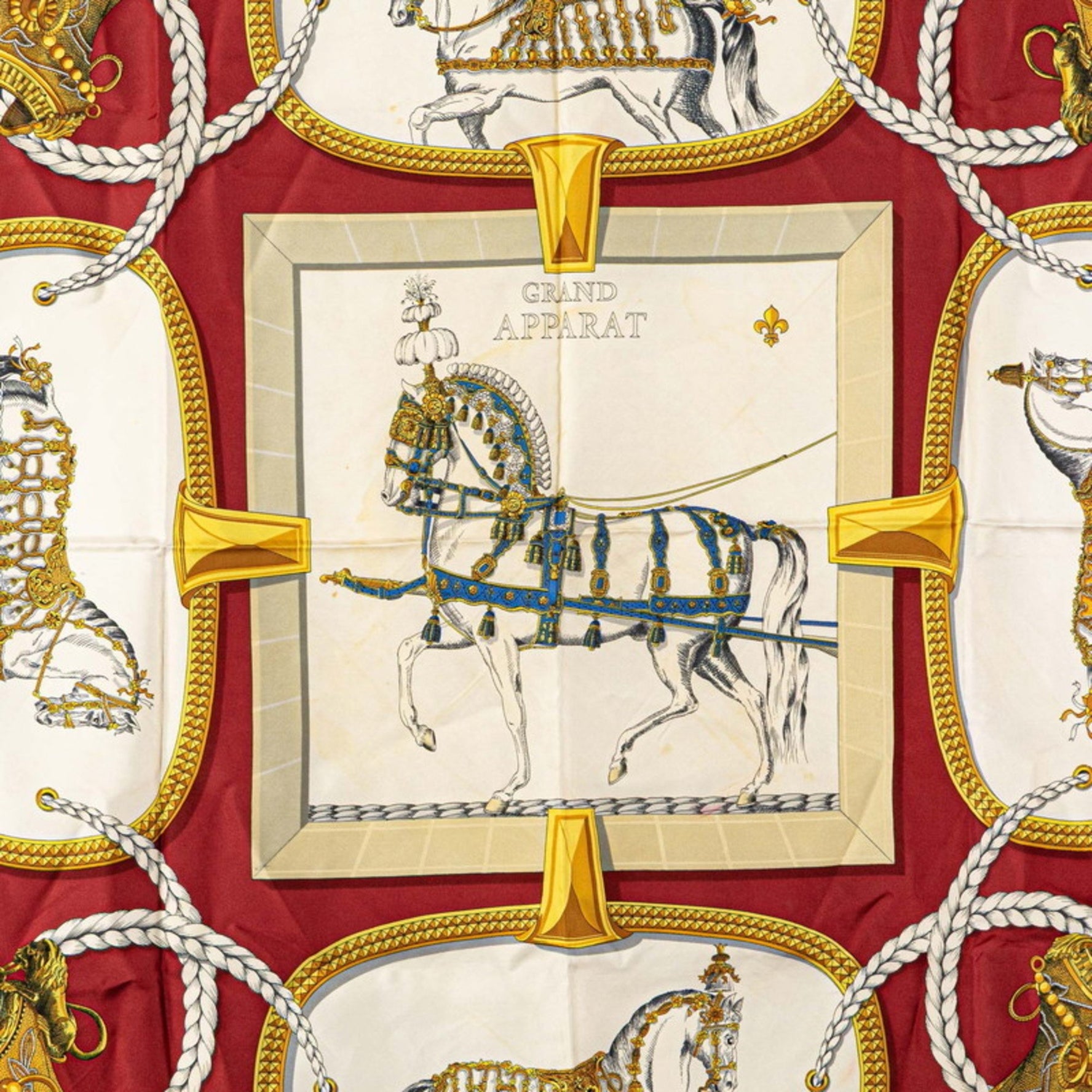 Hermes Hermès Carré 90 Grand Apparel Horse Scarf, Wine Red and Multicolor Silk