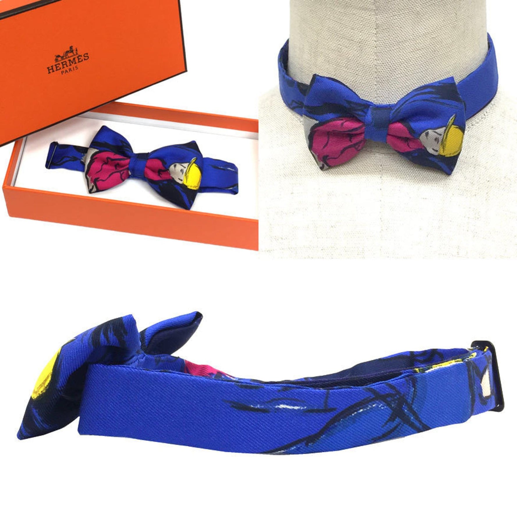 HERMES NOEUD PAPILLON Paddock Bowtie Choker Bracelet 100% Silk Preserved