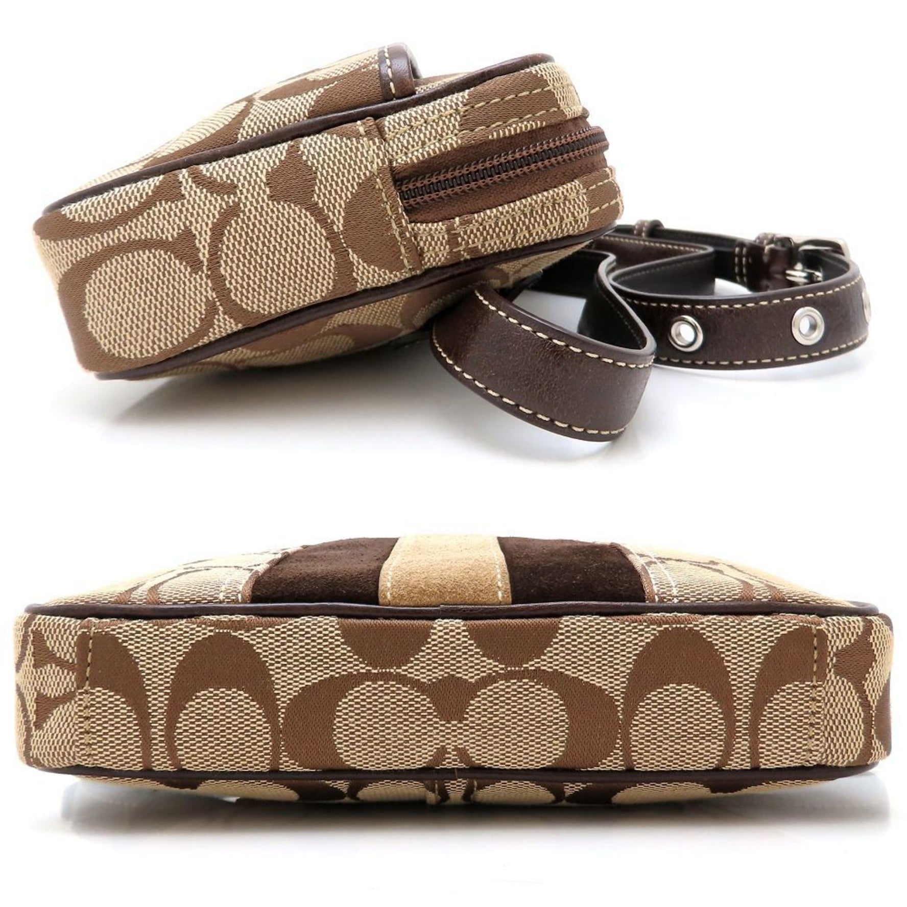 COACH Belt Bag, Body Canvas, Suede, and Leather, Beige Brown