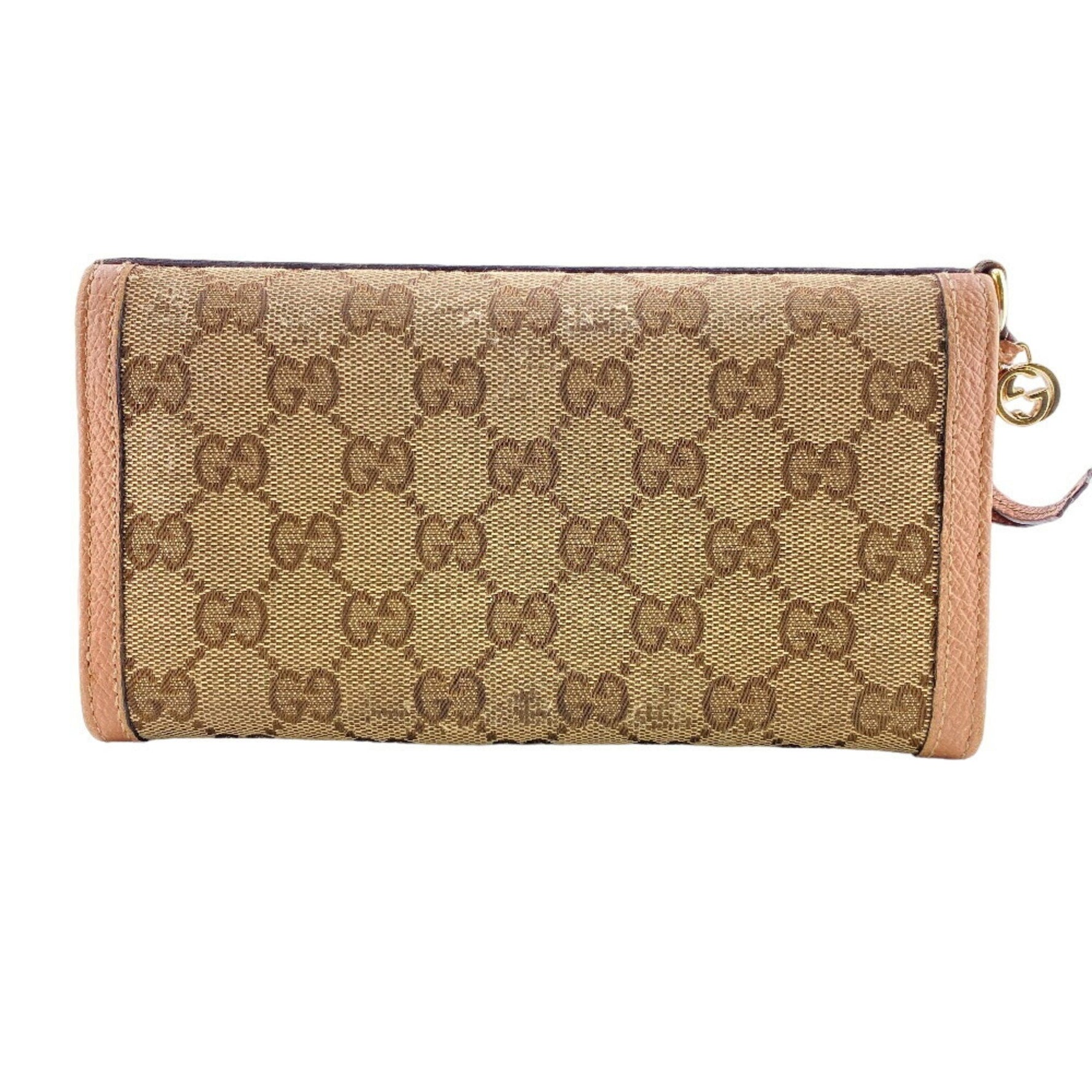 GUCCI Flap coin purse long wallet GG canvas beige