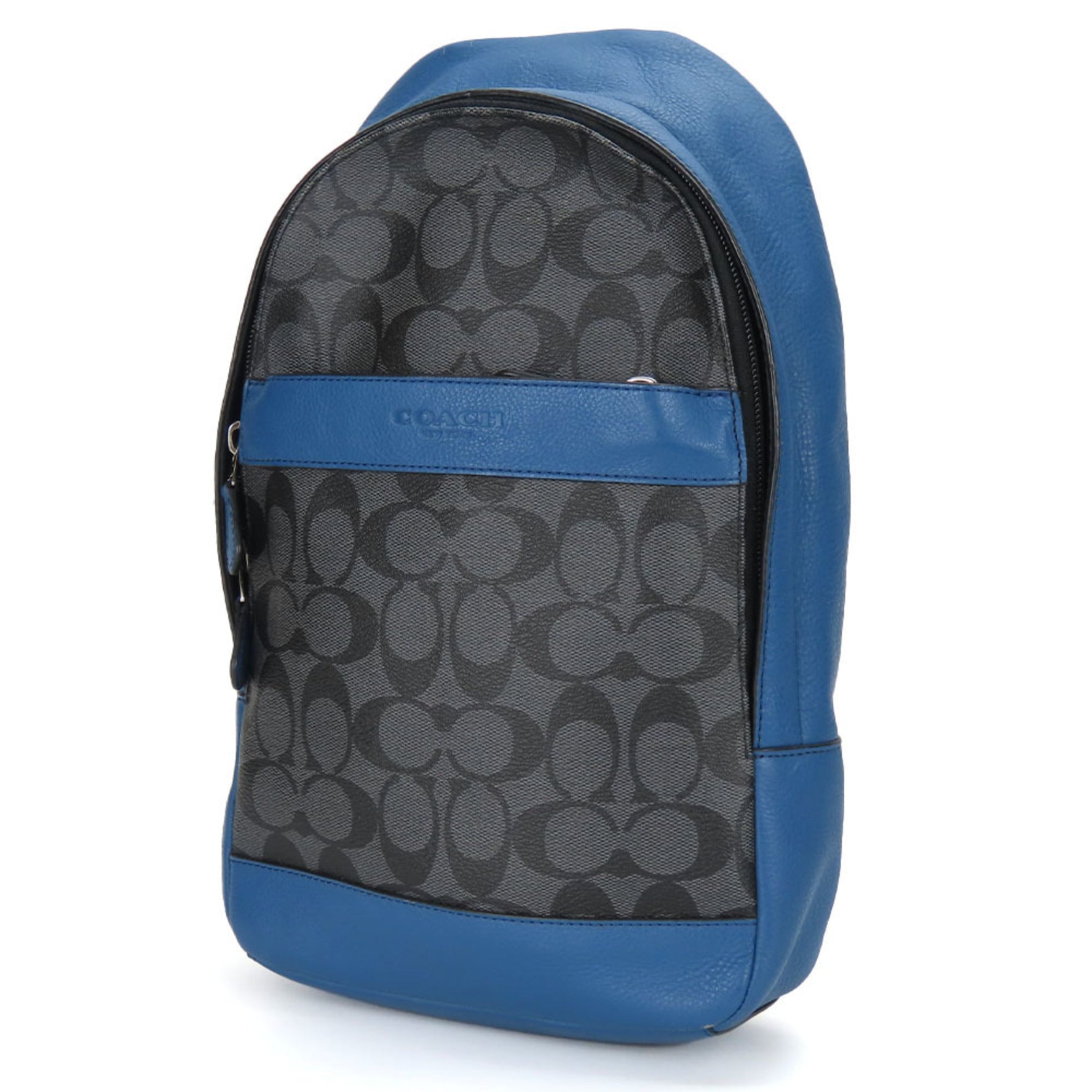 Coach Shoulder Bag Signature Leather Blue Black Body
