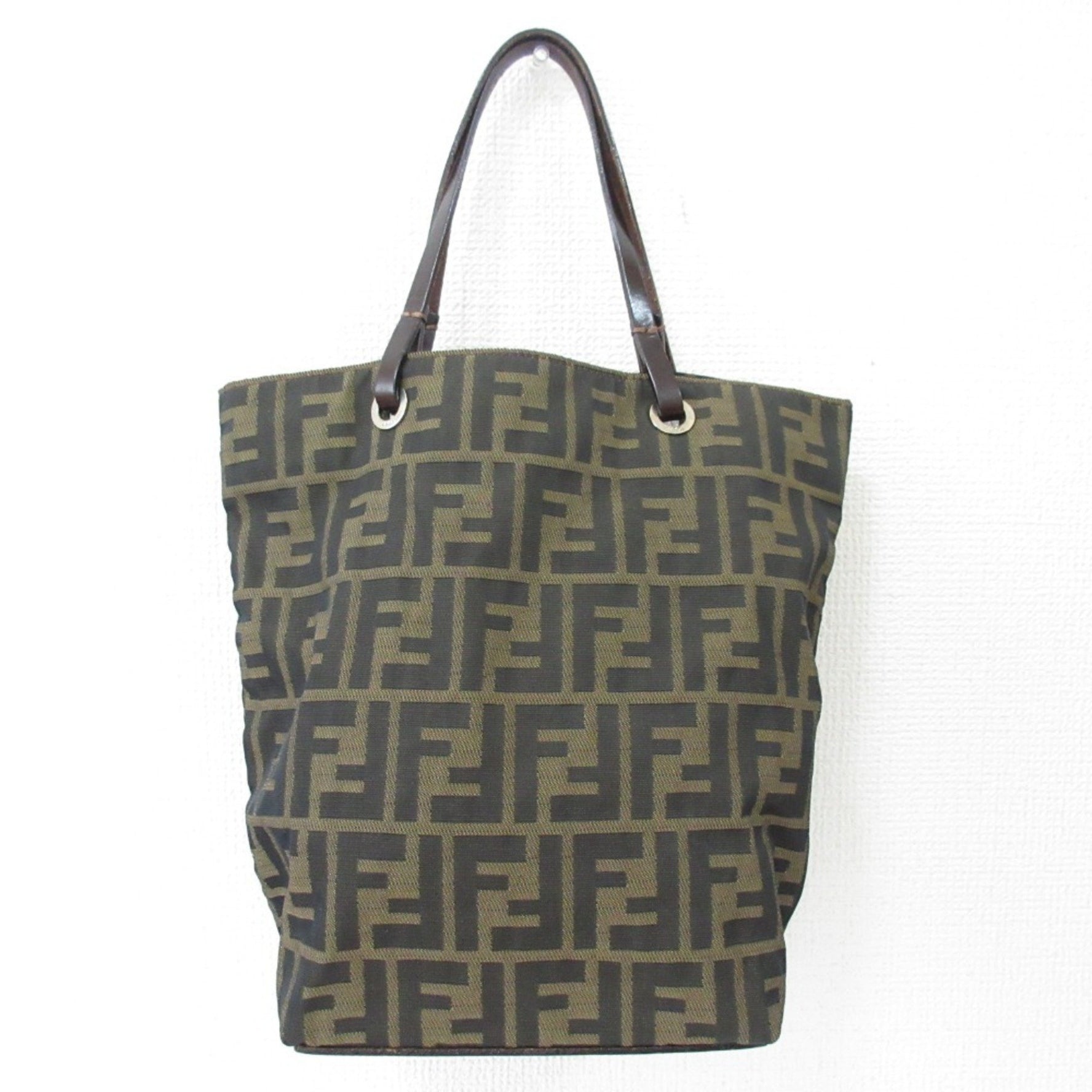 FENDI Zucca Print Canvas Tote Bag with Leather Handles