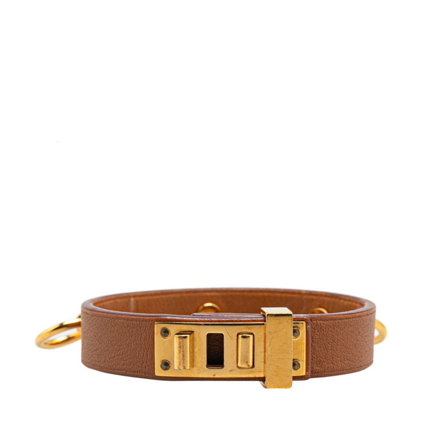 Hermes Dog Anneau Bracelet Size: S Brown Gold Leather