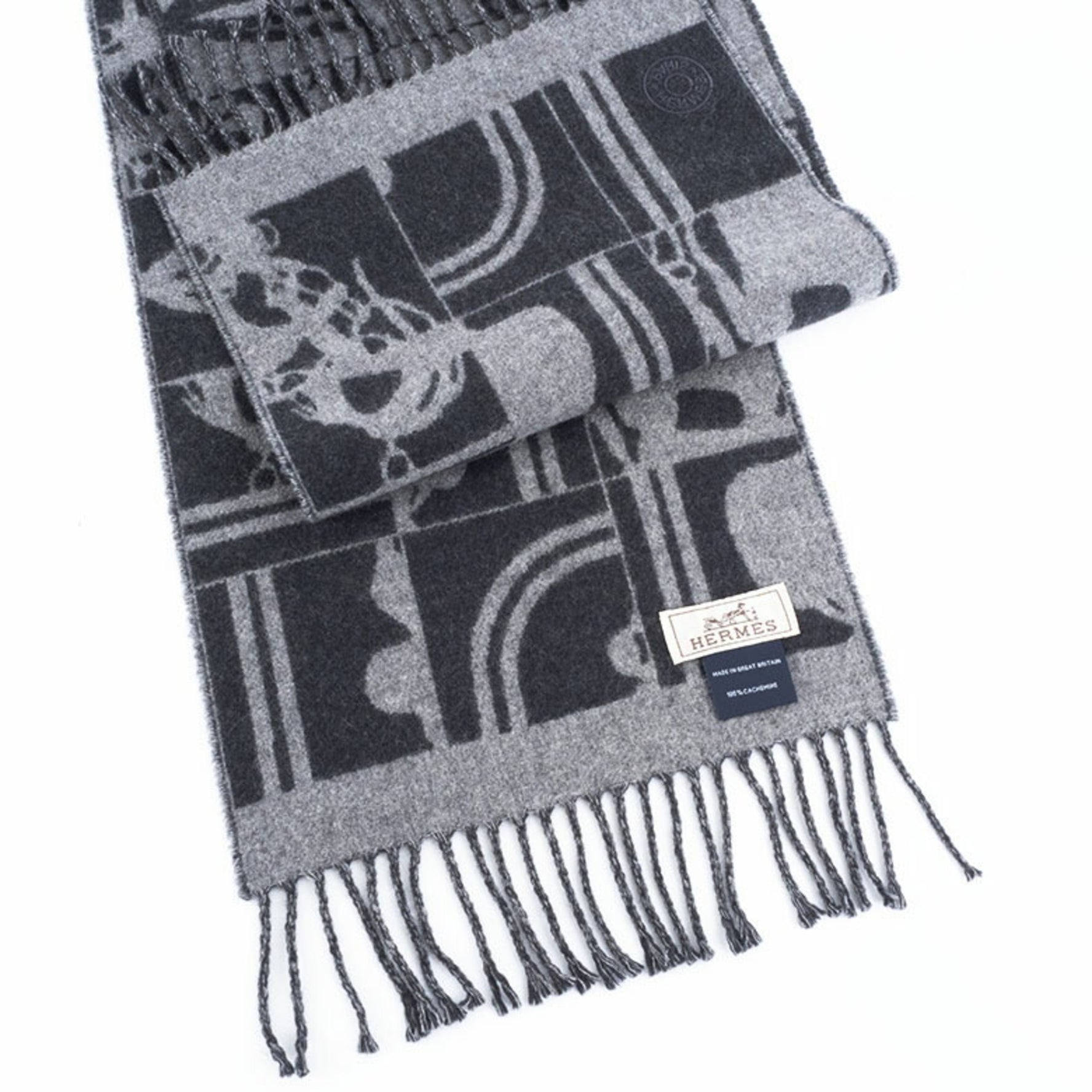 Hermes Cashmere Scarf Brides de Galas Disorderly Grey Men's Unisex