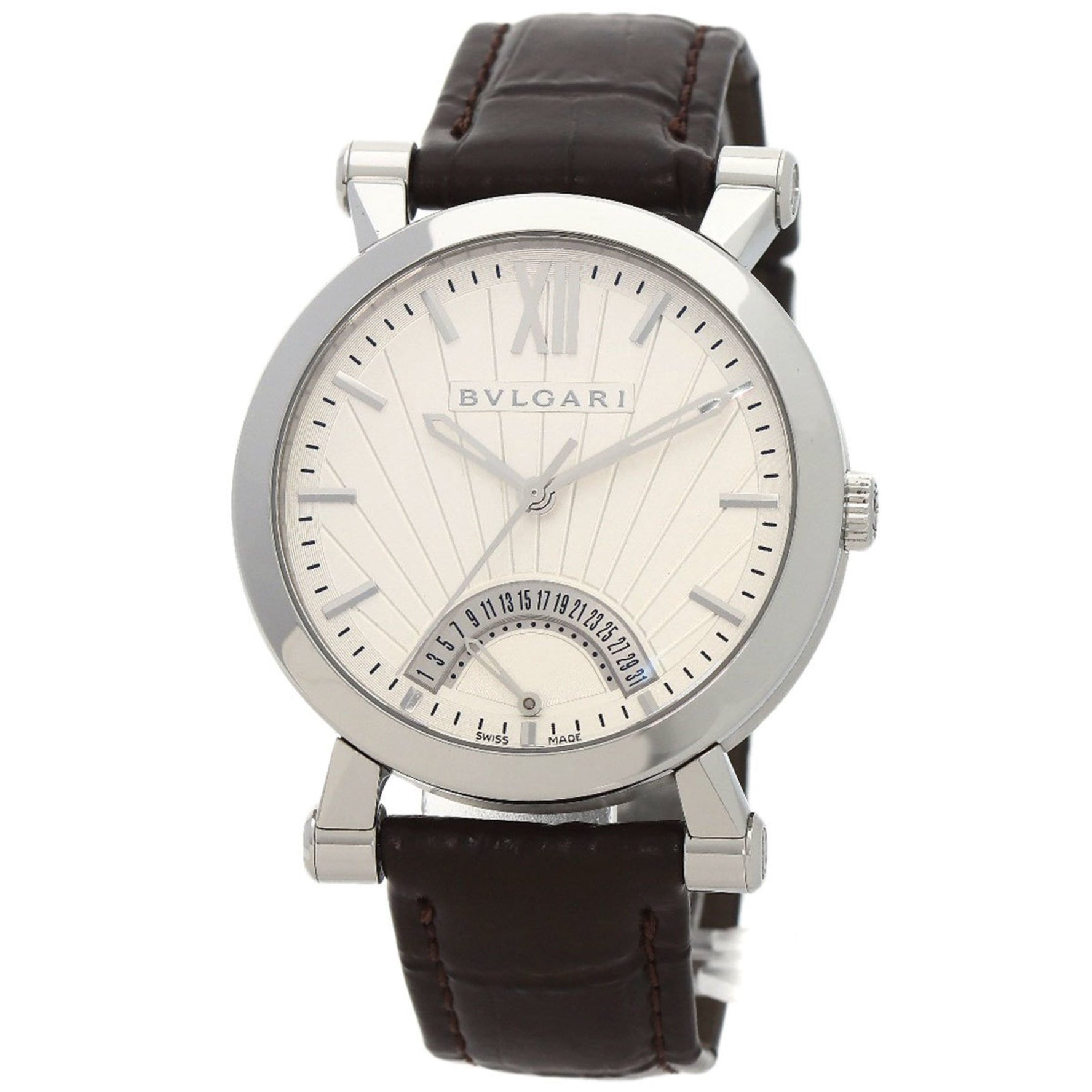 Bvlgari Sotirio Retrograde Anniversary Model Wristwatch Stainless Steel Leather
