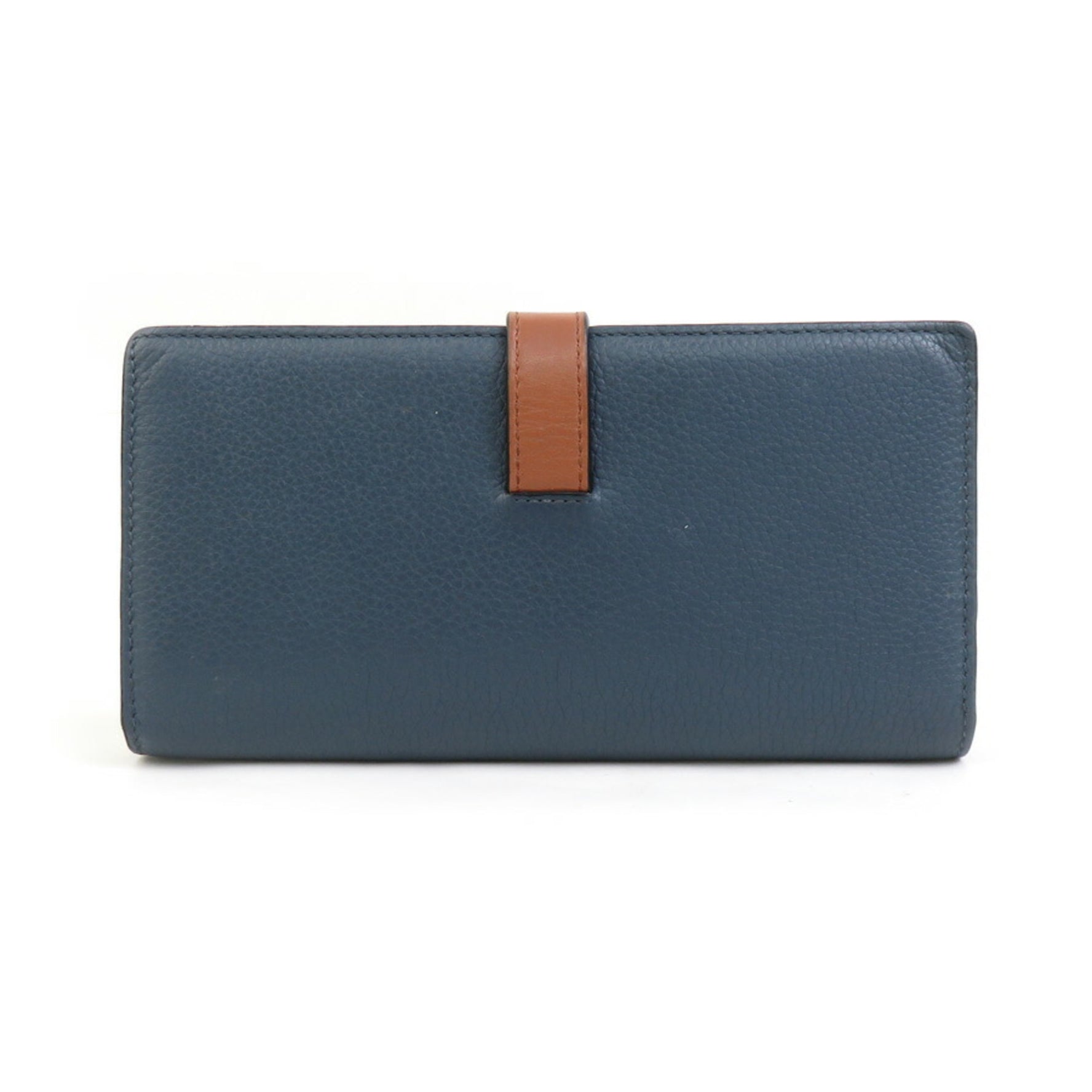 LOEWE Bi-fold Long Wallet Leather Navy x Brown Men's