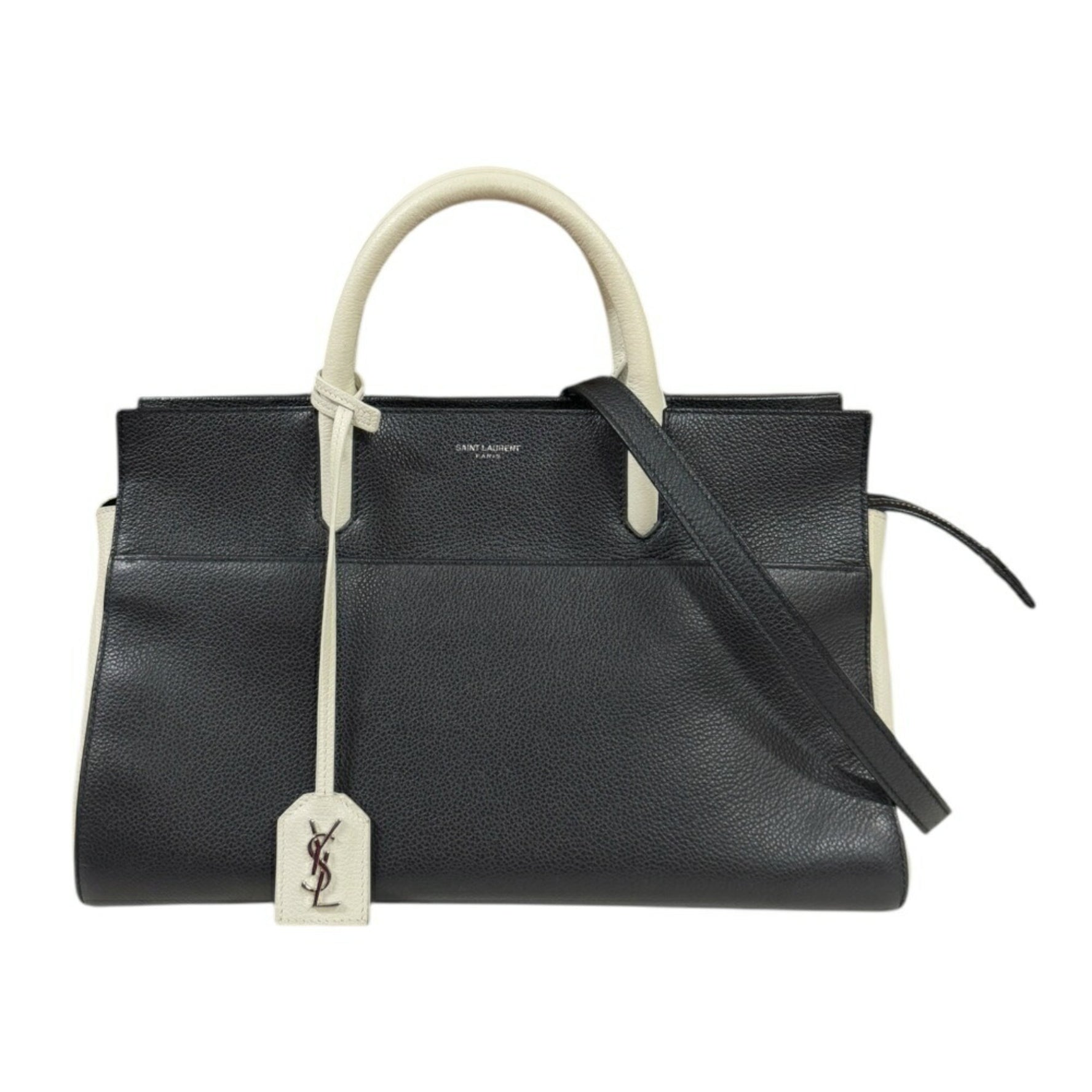 Saint Laurent Cabas Rive Gauche Shoulder Bag Leather Black