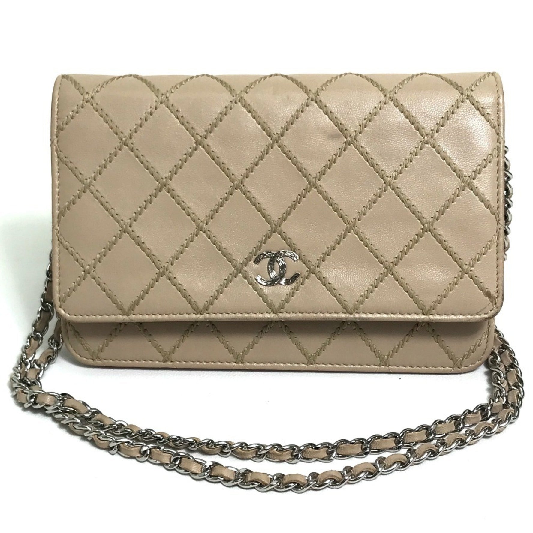 CHANEL CC Coco Mark Matelasse Design Chain Wallet Shoulder Bag Long Lambskin