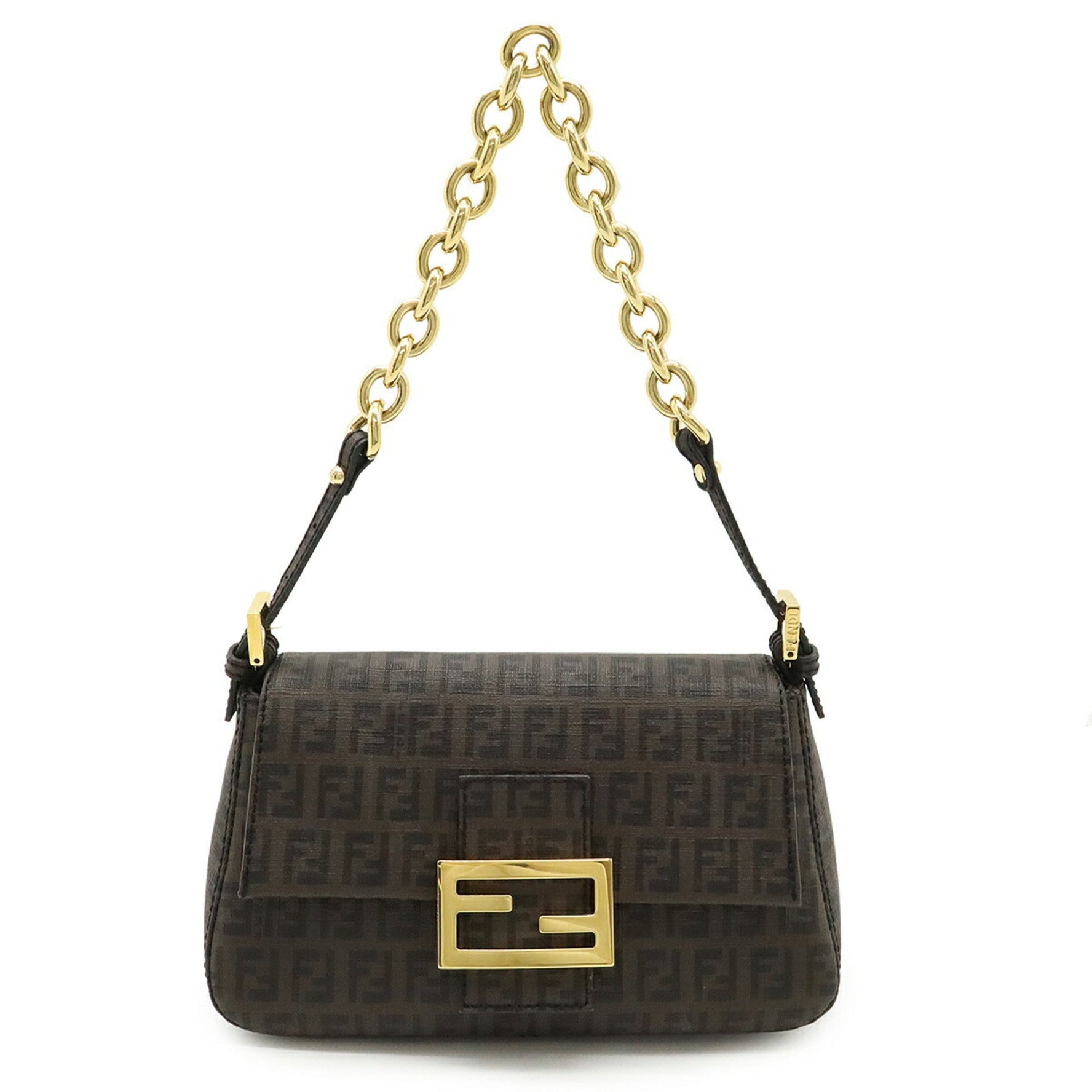 FENDI Zucchino Zucca pattern Mamma Bucket handbag PVC dark brown black