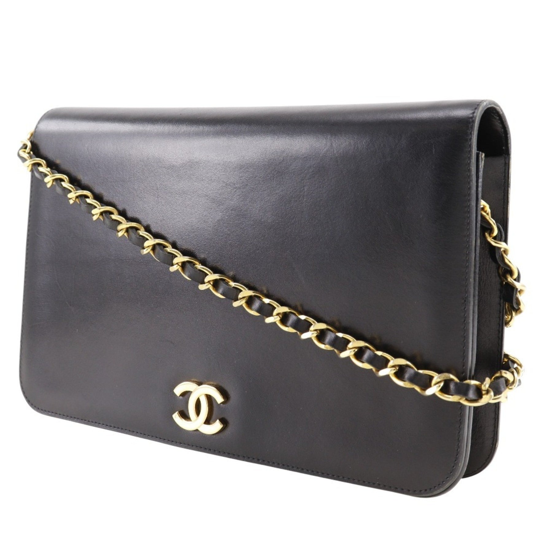 Chanel Chain Shoulder Bag Coco Mark Calf Snap Button ChainShoulder