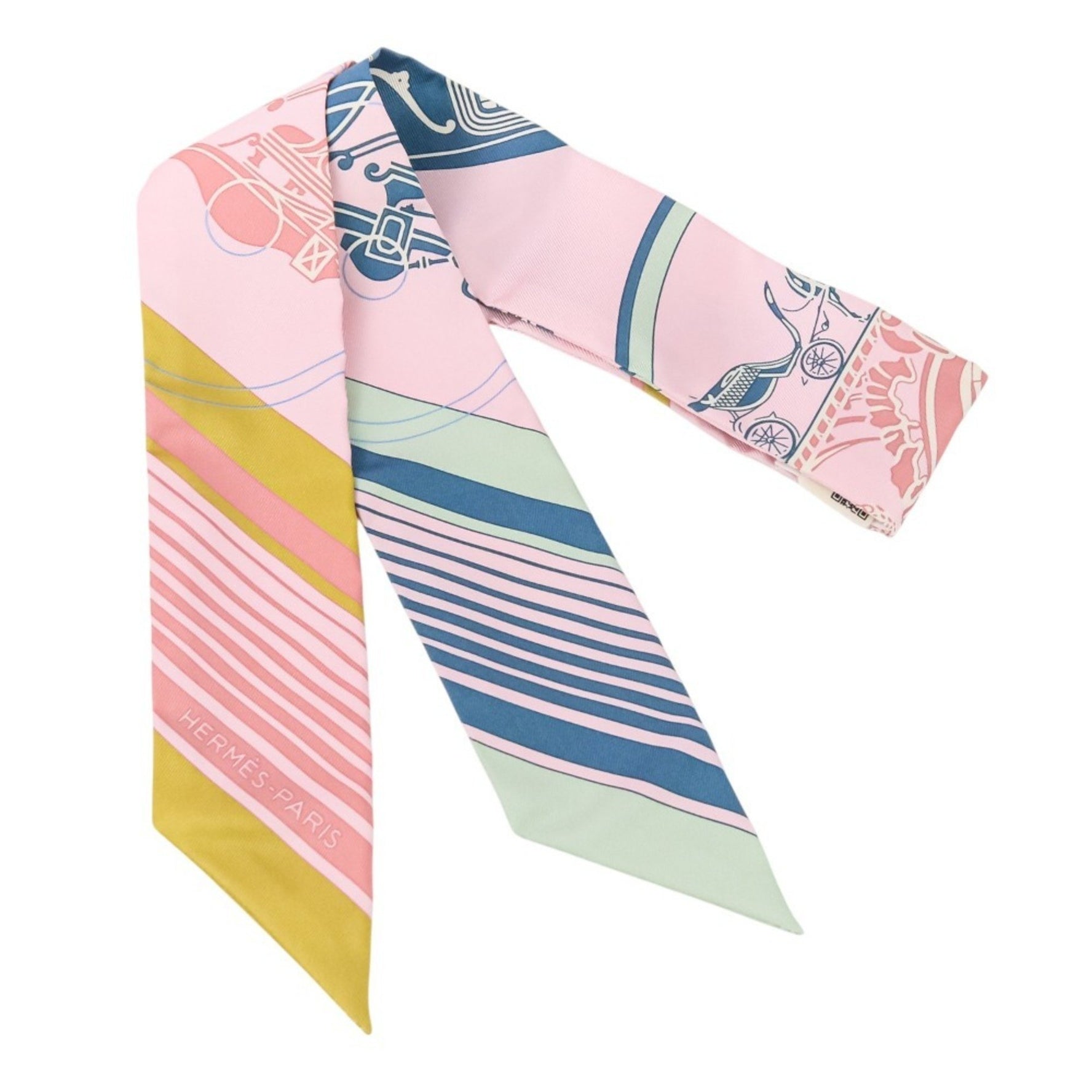 HERMES Ex-Libris Silk Twilly Scarf/Muffler in Rose Pale Ocher