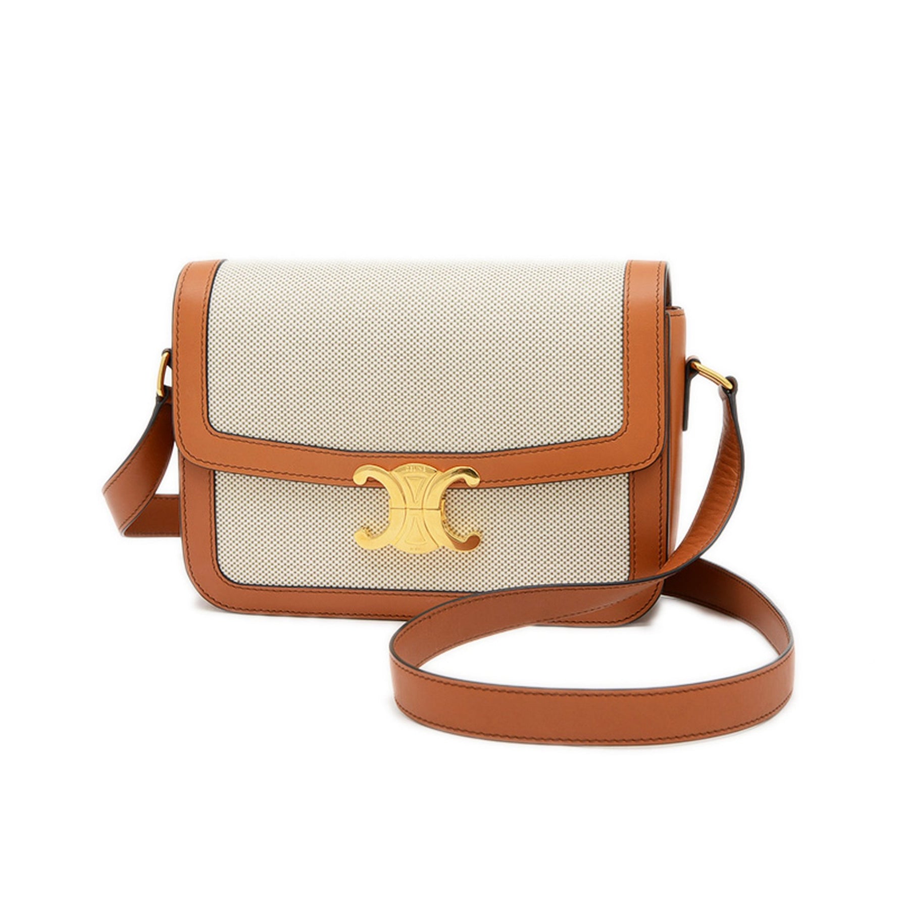 Celine Classic Triomphe Shoulder Bag Canvas Leather Natural Tan BP