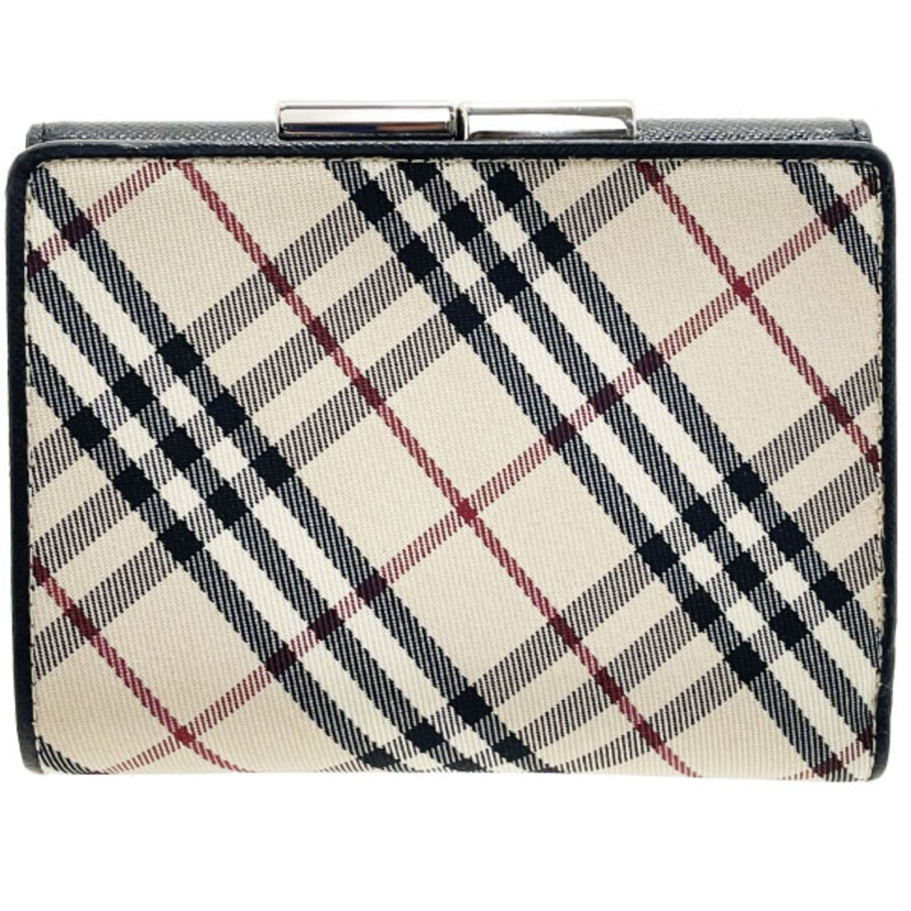 Burberry Wallet Check Pattern Nylon Leather Light Beige Black Tri-fold