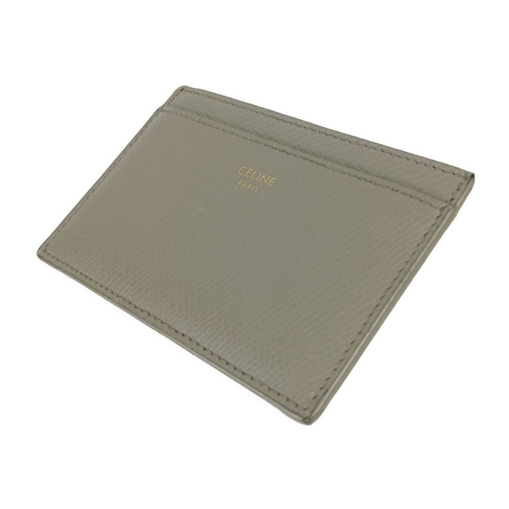 CELINE Plain Card Holder Grey Grained Calfskin Men's Business Pass Case