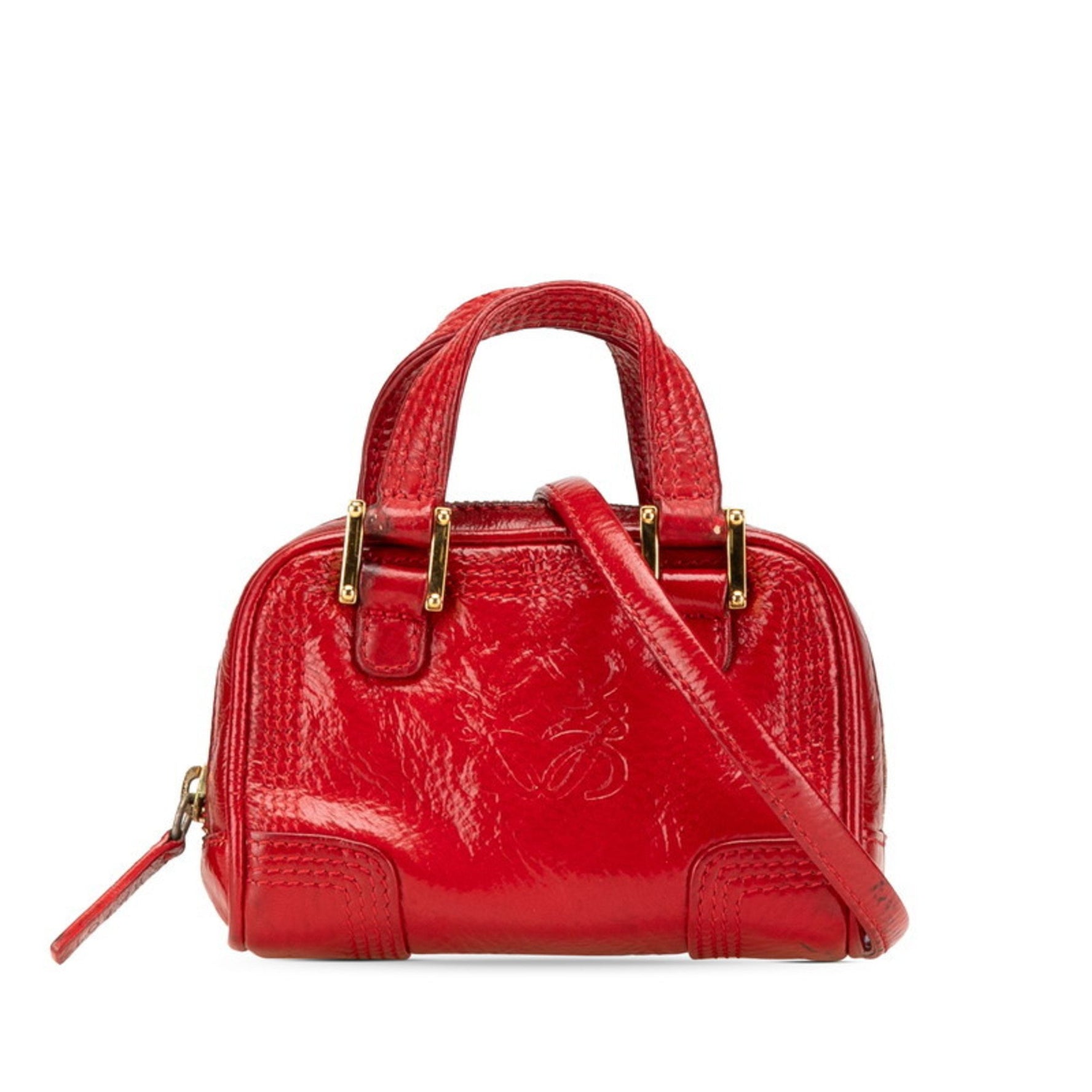 LOEWE Anagram Amazona Shoulder Bag Red Patent Leather