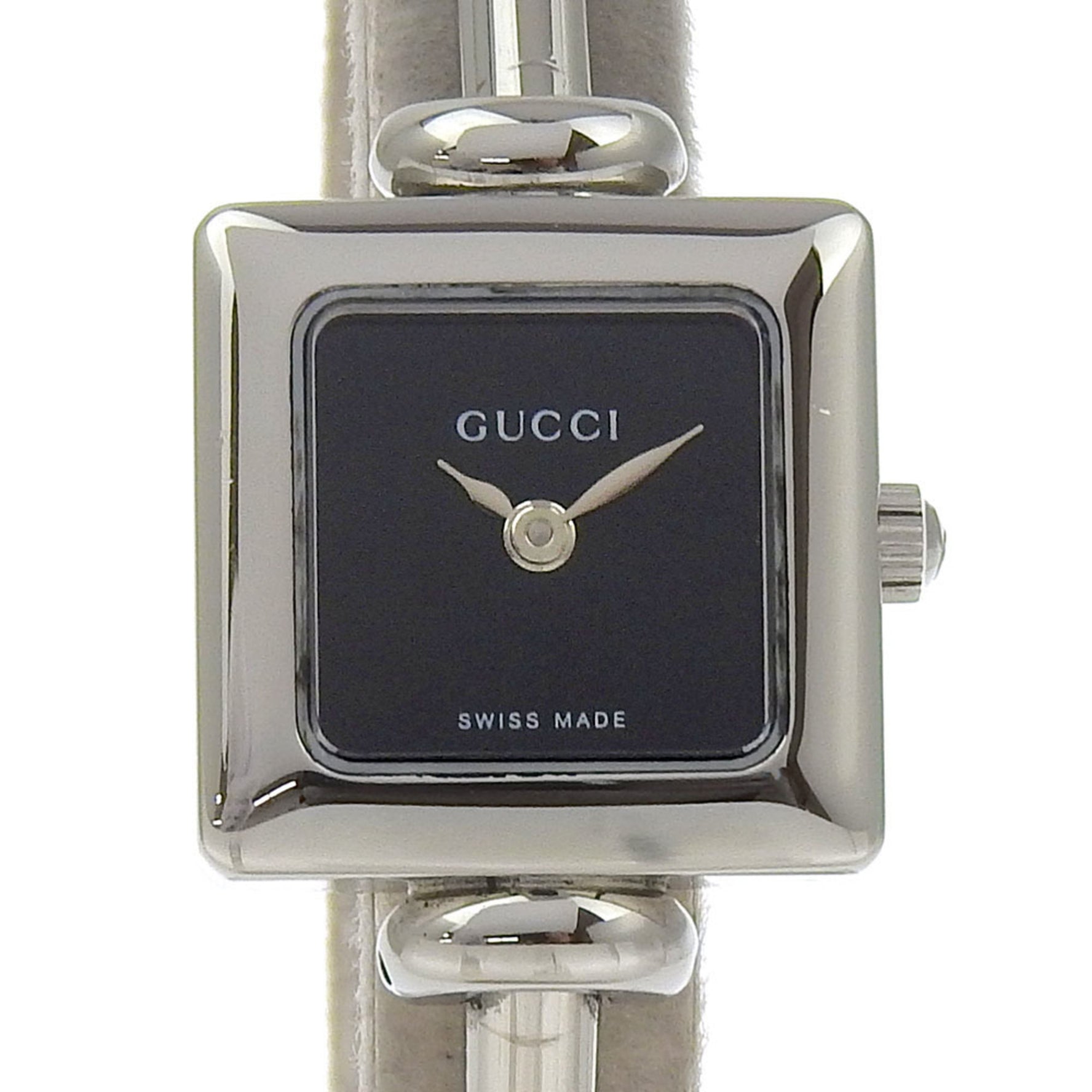 Gucci Bangle Watch Stainless Steel Quartz Analog Display Black Dial