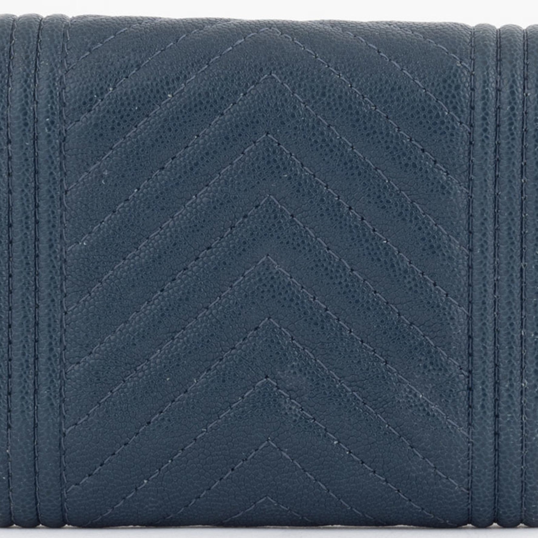 Chanel Boy Chevron Compact Tri-fold Wallet Caviar Skin Blue Green Series