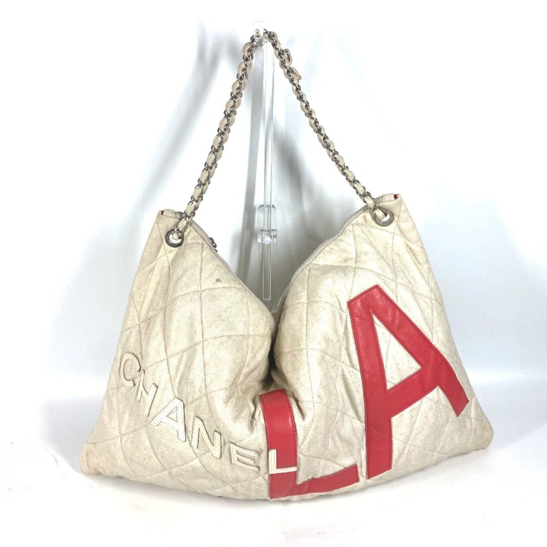 CHANEL Quilted LA CC Coco Mark Chain Bag Shoulder Canvas White