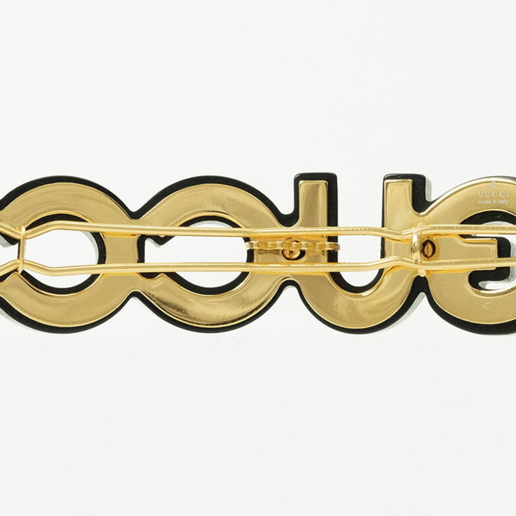 Gucci Crystal Hair Clip Barrette Black Clear Gold
