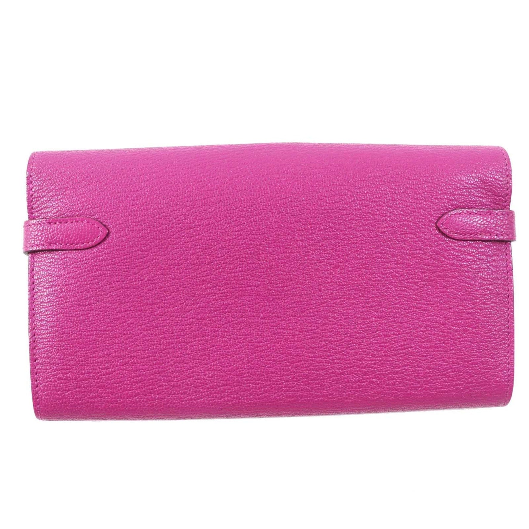 HERMES Kelly Wallet in Rose Purple with Silver Hardware, Chevre Pattern, Made France