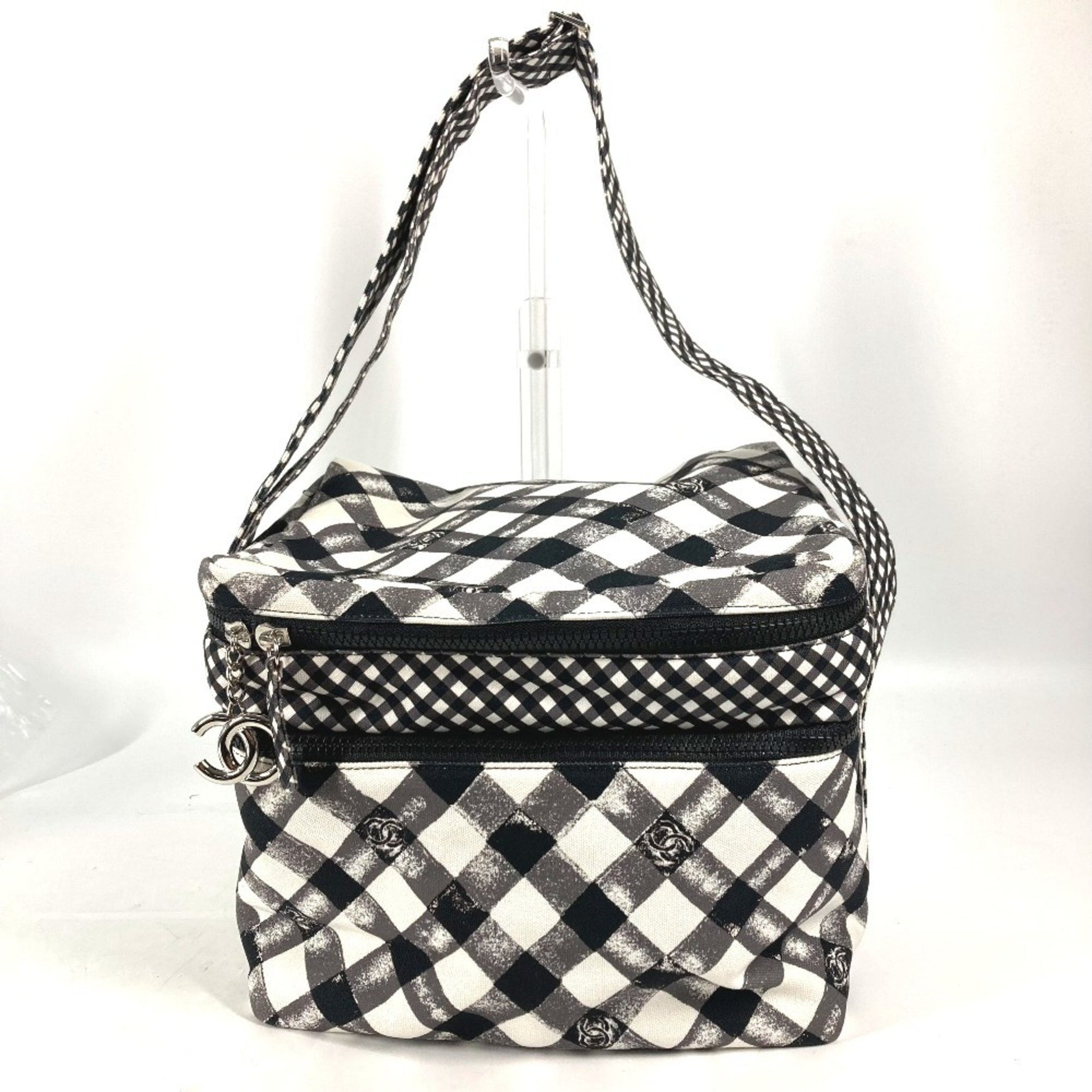 CHANEL Check CC Coco Mark Handbag/Shoulder Bag Canvas White