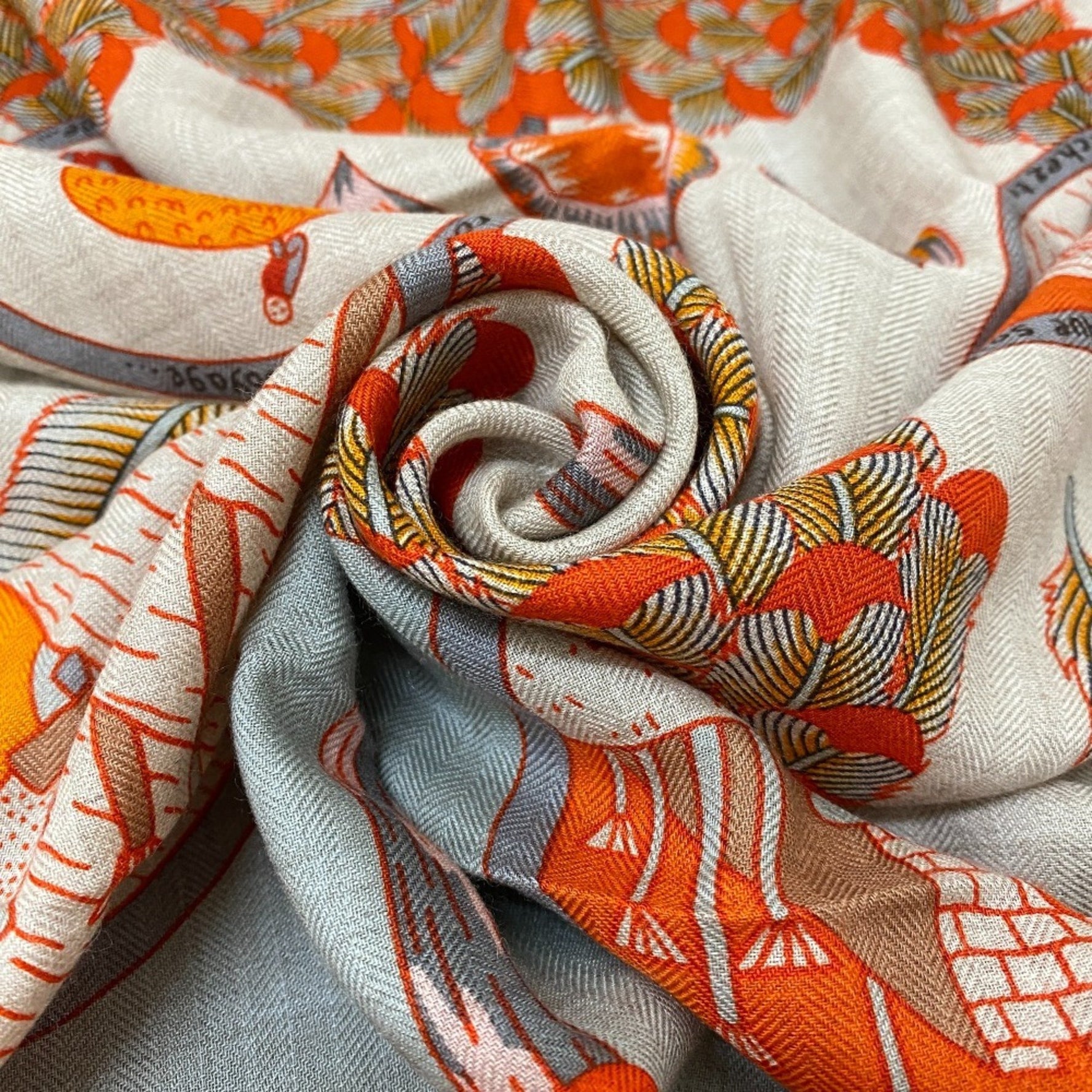 HERMES Carre Gean L’OMBRELLE MAGIQUE Magic Wand Umbrella Scarf Muffler Orange