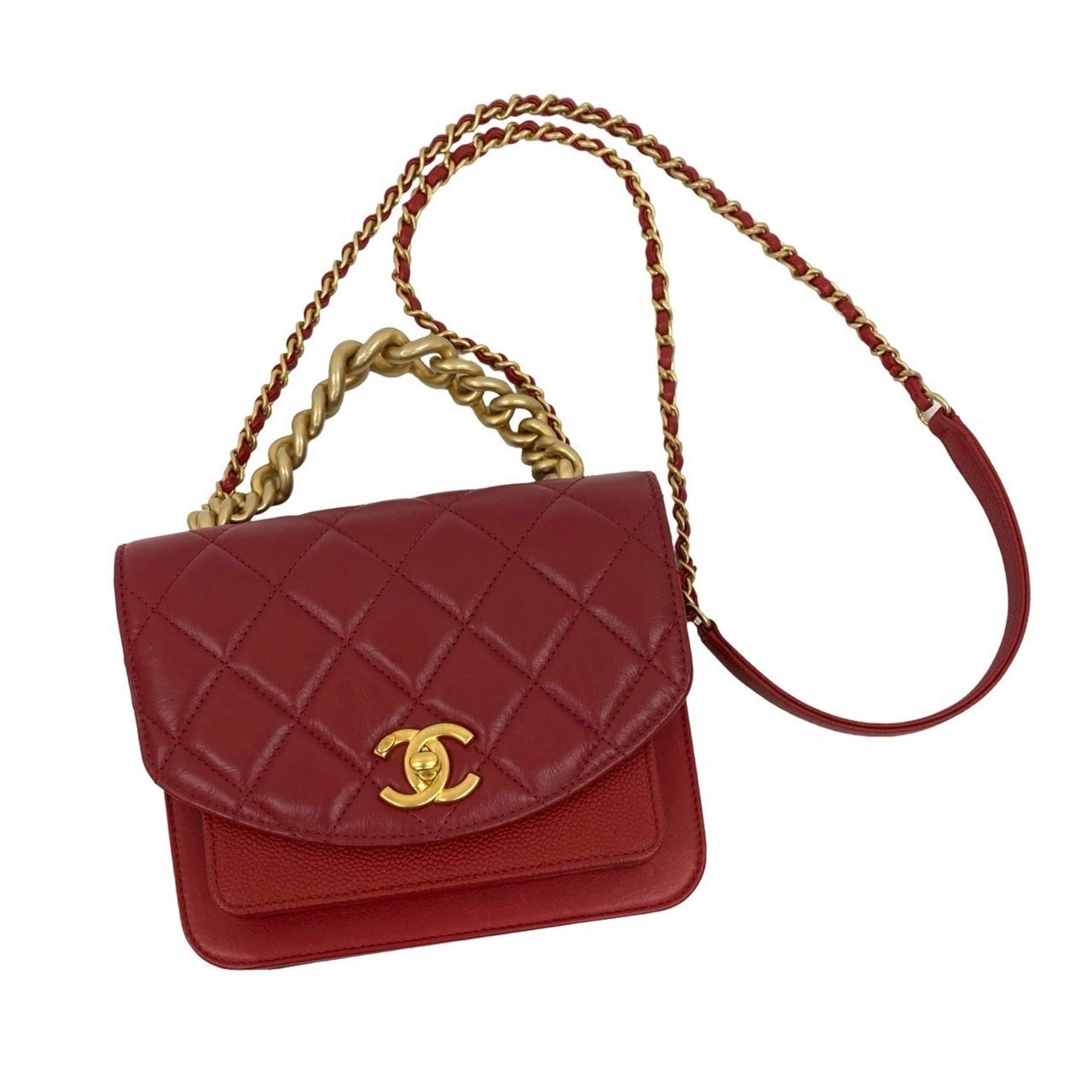 CHANEL Small Flap Caviar and Calf Leather Hand/Shoulder Bag, Red
